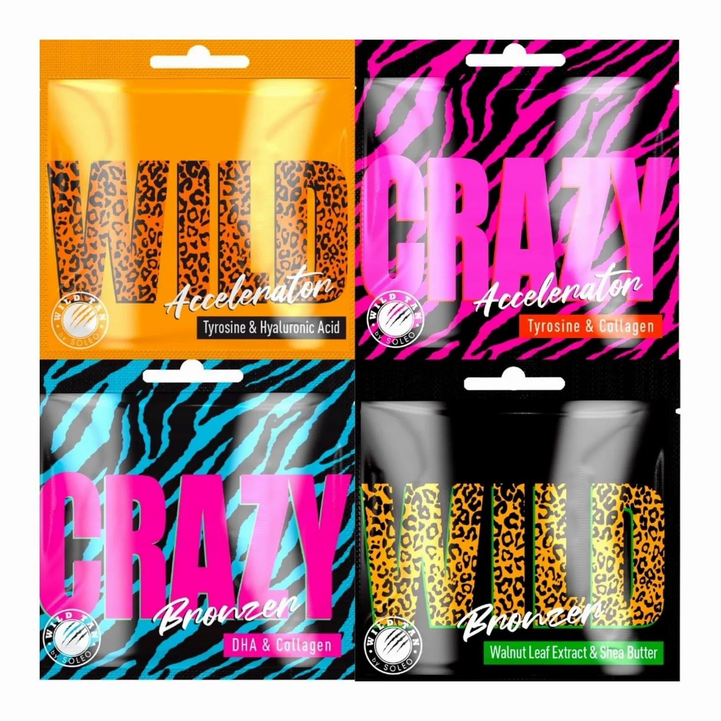 WILD przyspieszacz opalania, zestaw 80 x 15 ml, bronzer i opalanie na słońcu i solarium, 4 rodzaje, wegański, bez parabenów