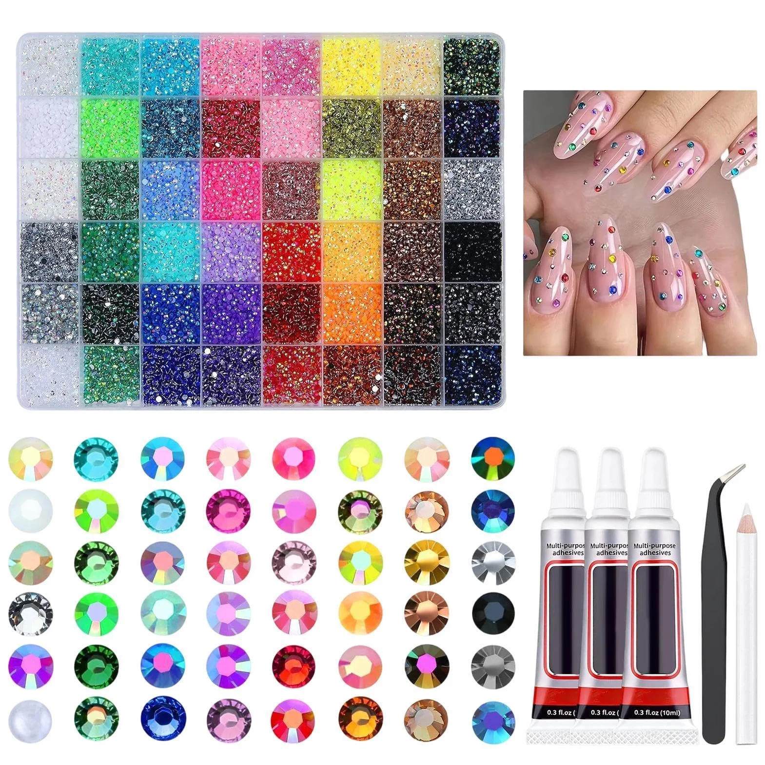Rhinestones Bedazzling Kit, ozdoby do paznokci z klejnotami, wielokolorowe kamienie strasu z precyzyjnym aplikatorem, Rhinestone Bedazzler Kit, styl do etui na telefon i ubrania