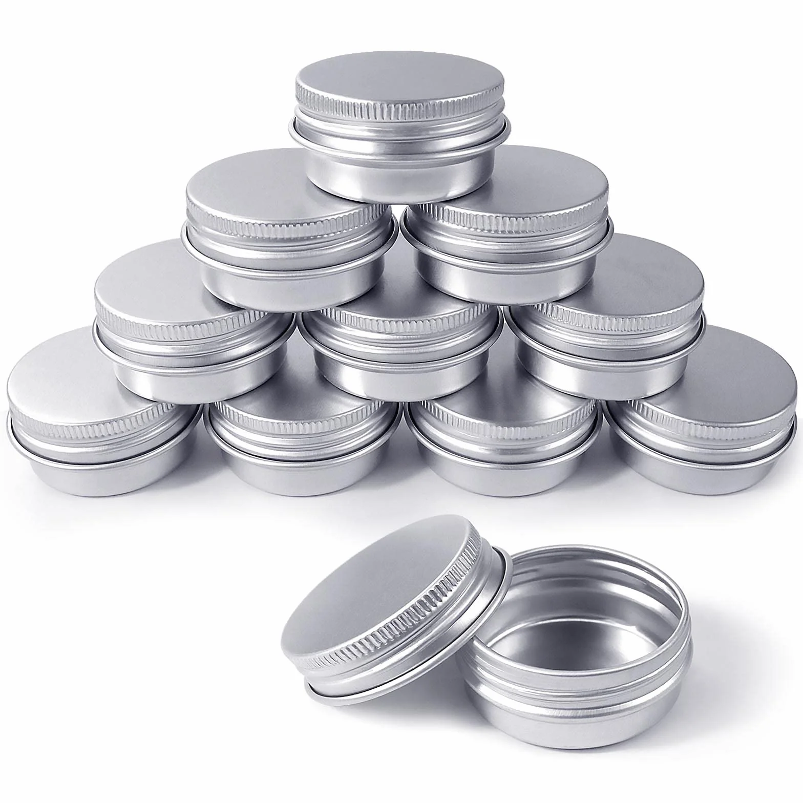 Redamancy Opakowanie 10 aluminiowych puszek aluminiowych, puszka 15 ml, słoiki na śmietankę, podróżne, mała, metalowa puszka na świece DIY, kremowe, kosmetyki (srebrne)