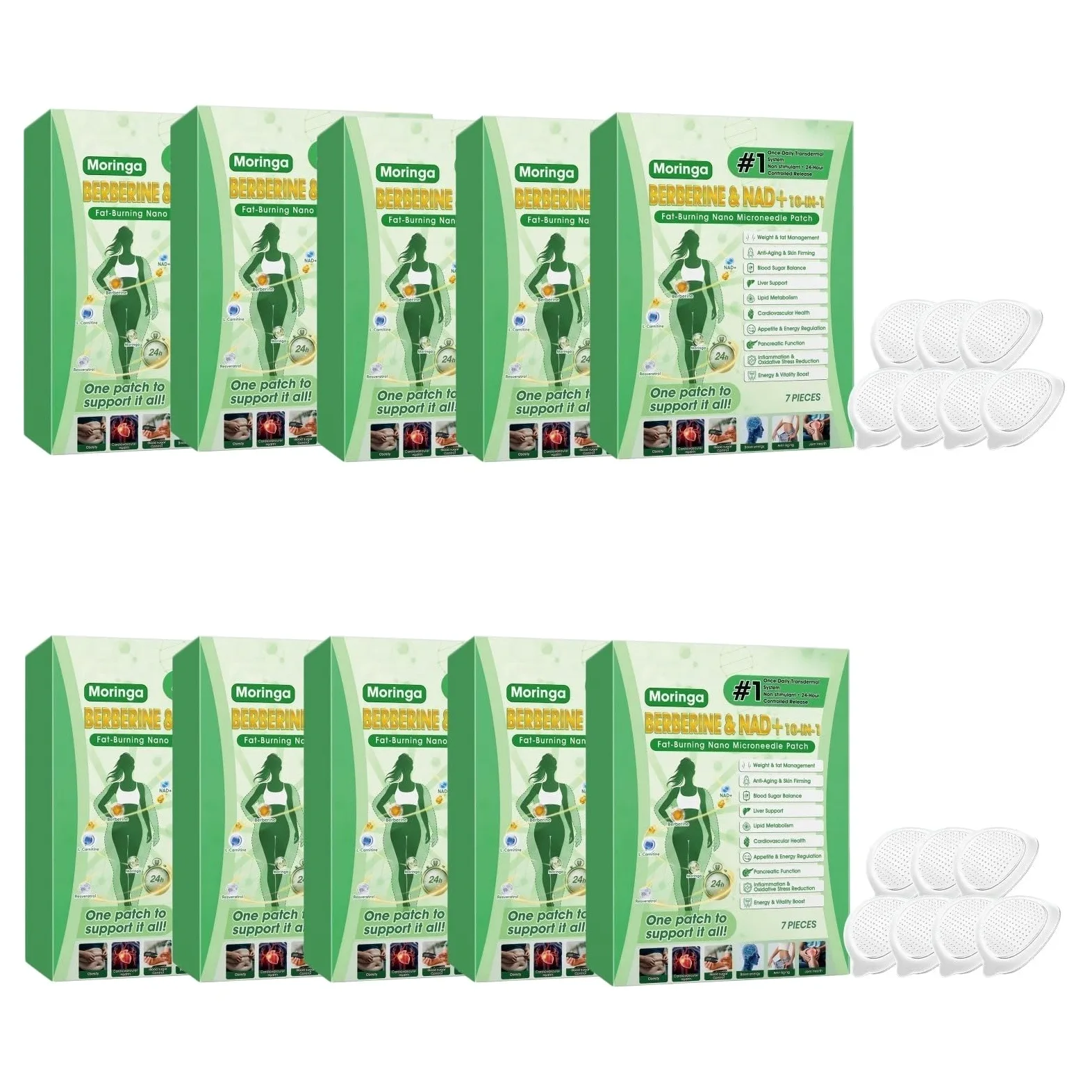 Moringa Berberine Plaster odchudzający 10 w 1, plaster odchudzający Nano Microneedle, przenośny, wygodny i odpowiedni do wszystkich rodzajów skóry, plastry odchudzające, idealne dla mężczyzn i kobiet