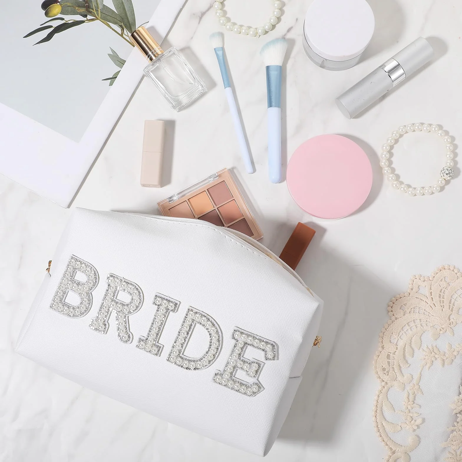 Bride torba na kosmetyki z perłami, przenośna, podróżna kosmetyczka z poliuretanu, biała, dla kobiet i dziewcząt, druhny, prezent na wieczór panieński, wesele