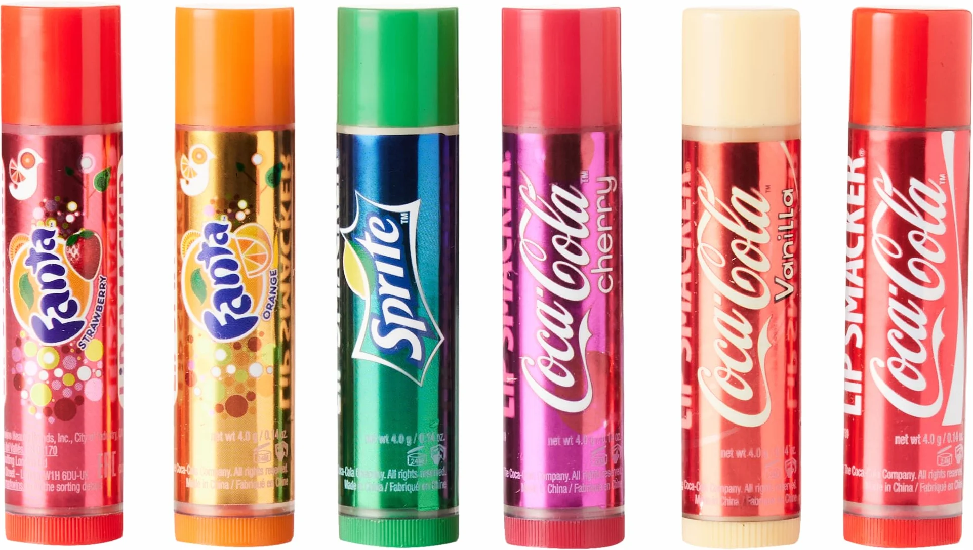 Lip Smacker Coca Cola Tin Collection, Zestaw 6 Balsamów do Ust w Różnych Autentycznych Smakach, Coca-Cola, Fanta i Sprite