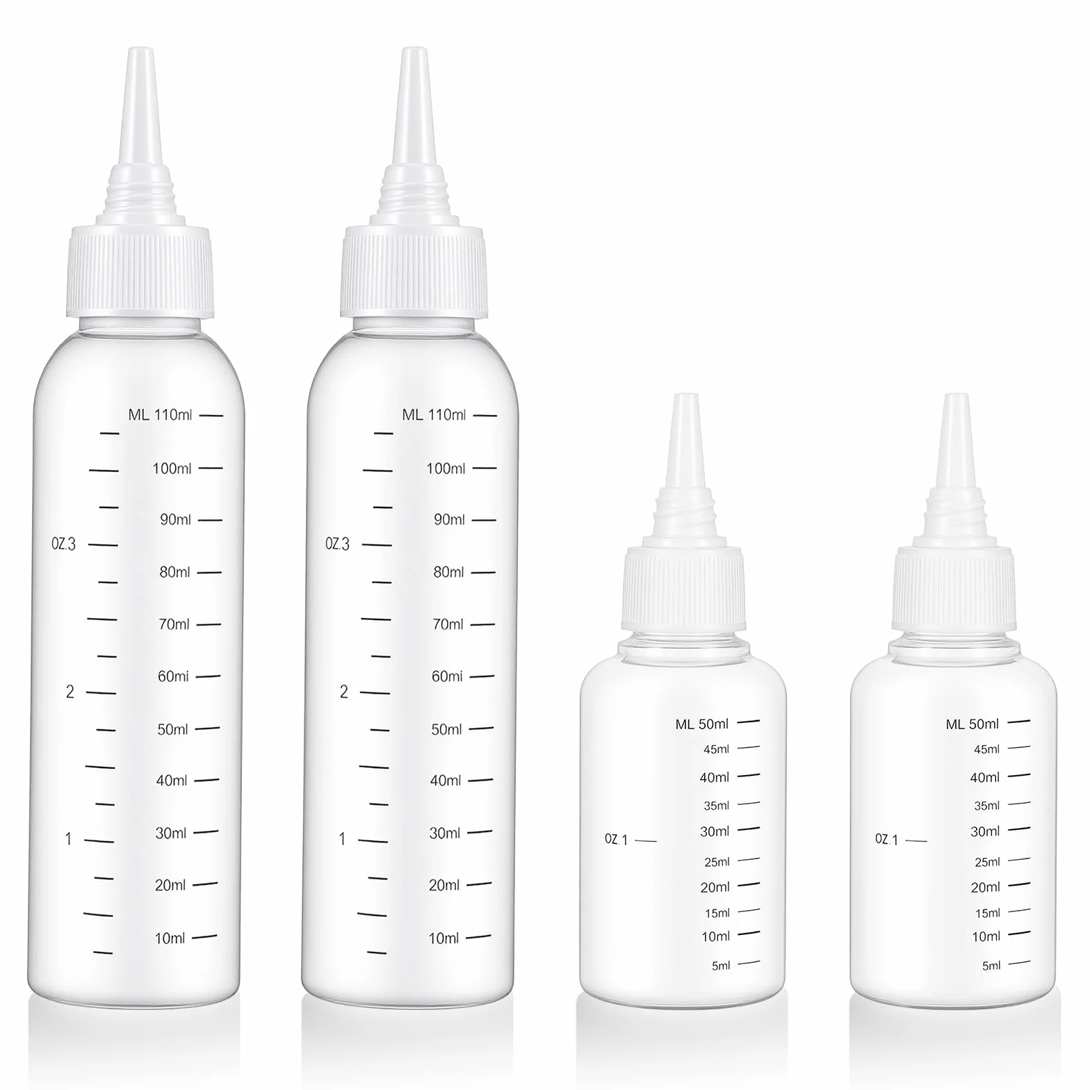 4 sztuki buteleczka aplikatora do włosów, squeezie z aplikatorem do olejku do włosów, 110 ml & 50 ml buteleczka aplikatora z skalą, aplikator do olejku do włosów do farbowania skóry głowy i