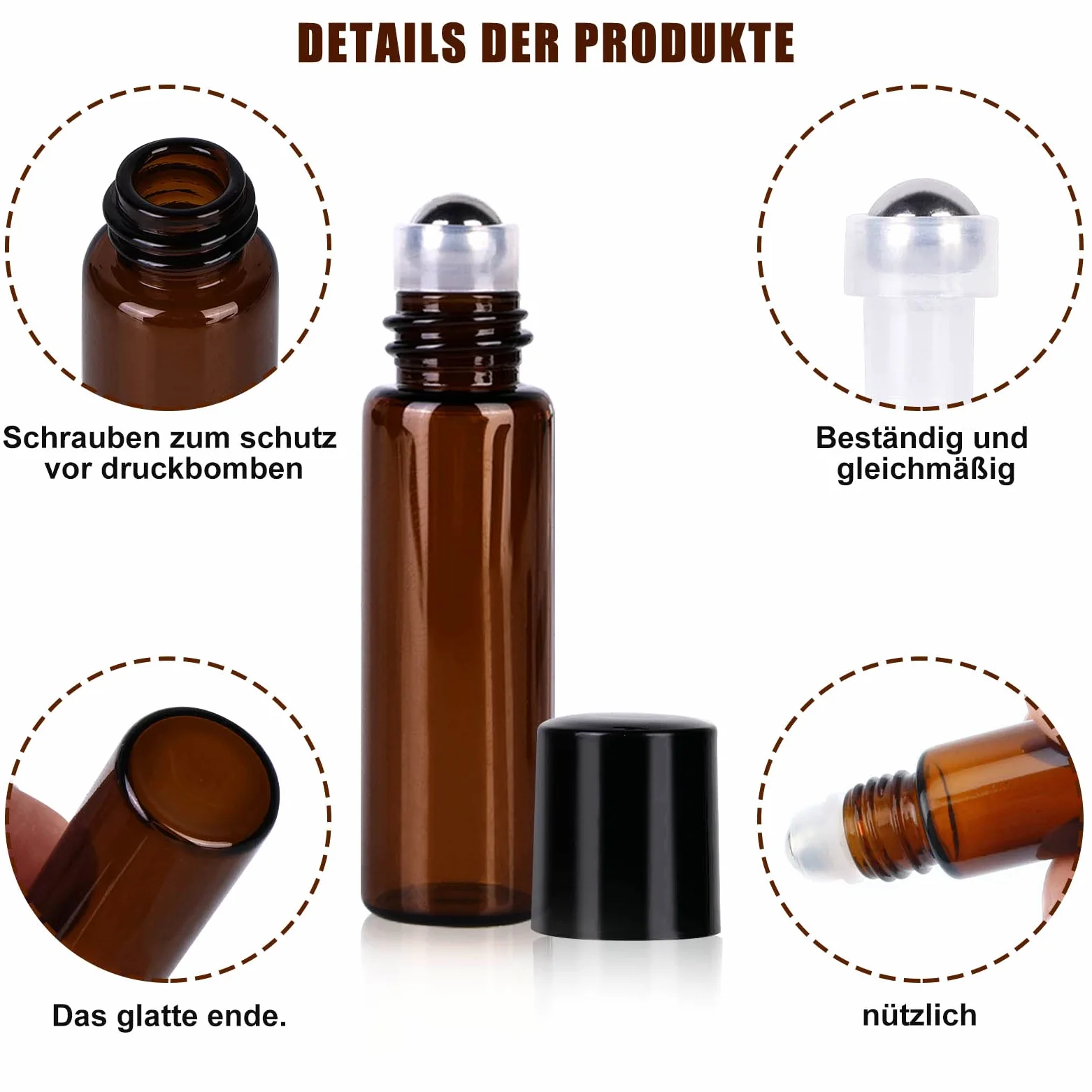 Brązowa butelka Roll on 5 ml z brązowego szkła, 36 sztuk, z kulką ze stali nierdzewnej, do olejków eterycznych
