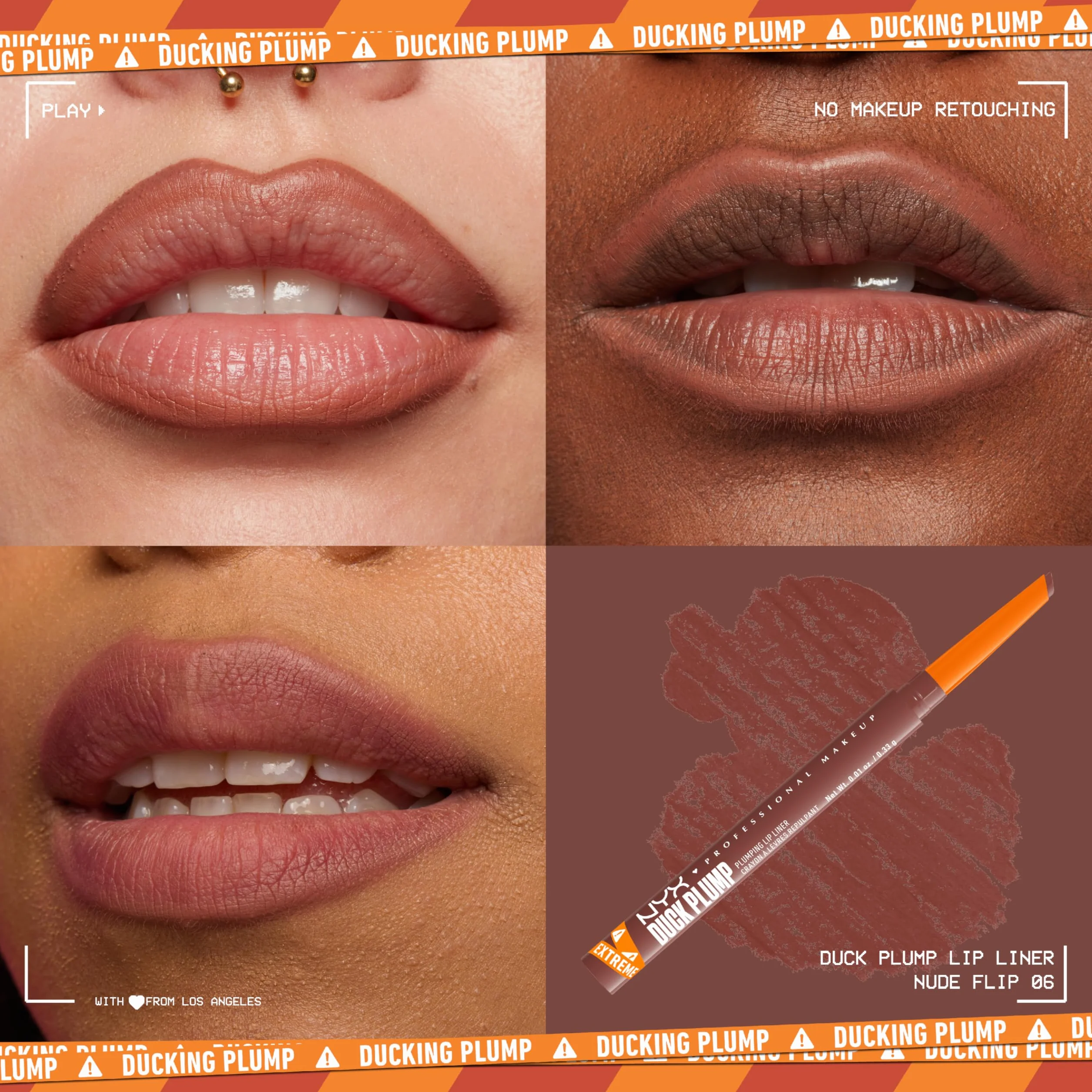 NYX Professional Makeup Plumping Lip Liner, Lip Liner, do 10 HR Wear, matowe wykończenie, Duck Plump, Nude Flip