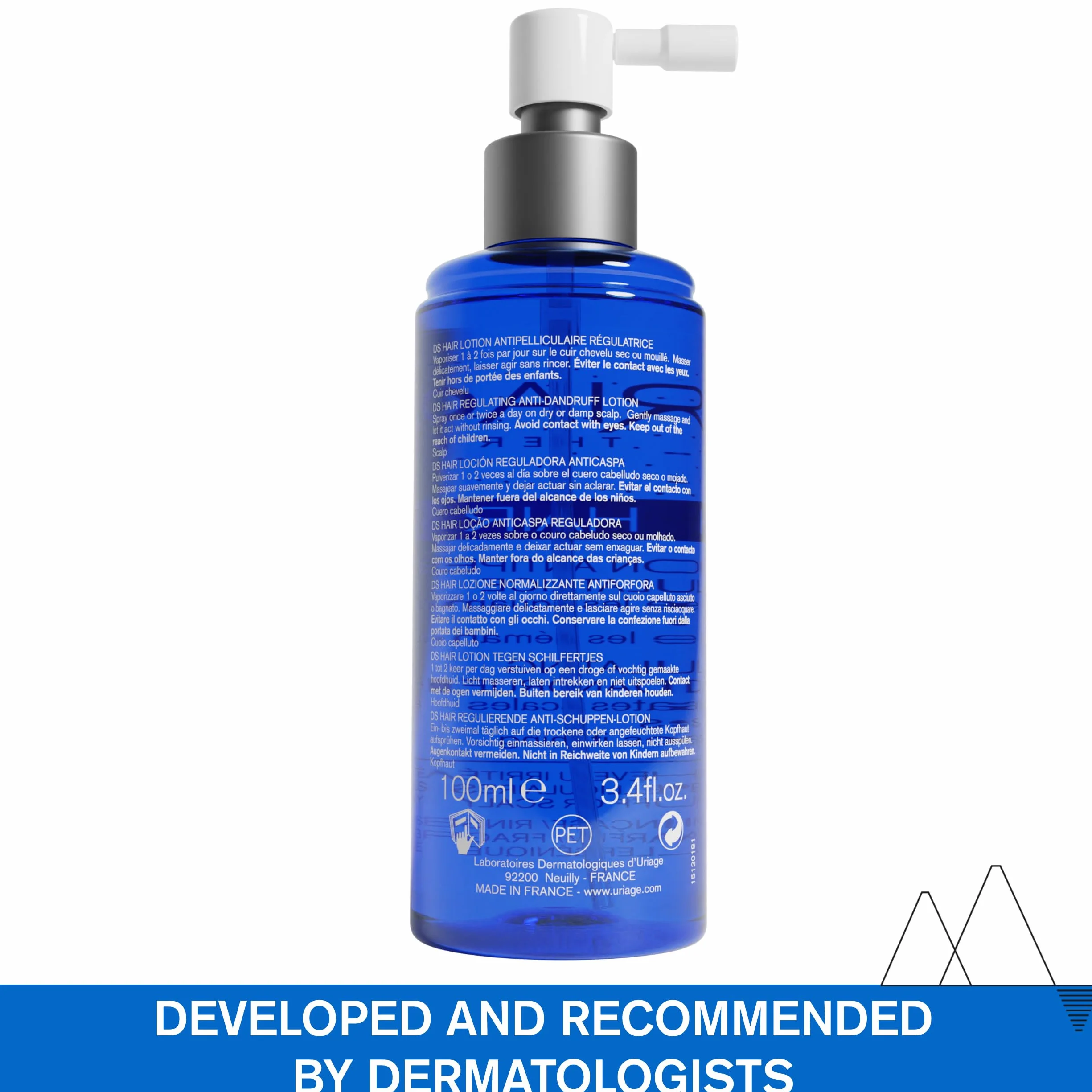 Uriage DS Hair Anti-Dandruff Lotion with Puroctone Olamine & Cade Essential Oil - Reduces Flakes & Instantly Soothes Itching - For Severe Dandruff & Irritated Scalp - Fragrance-free - 100 ml