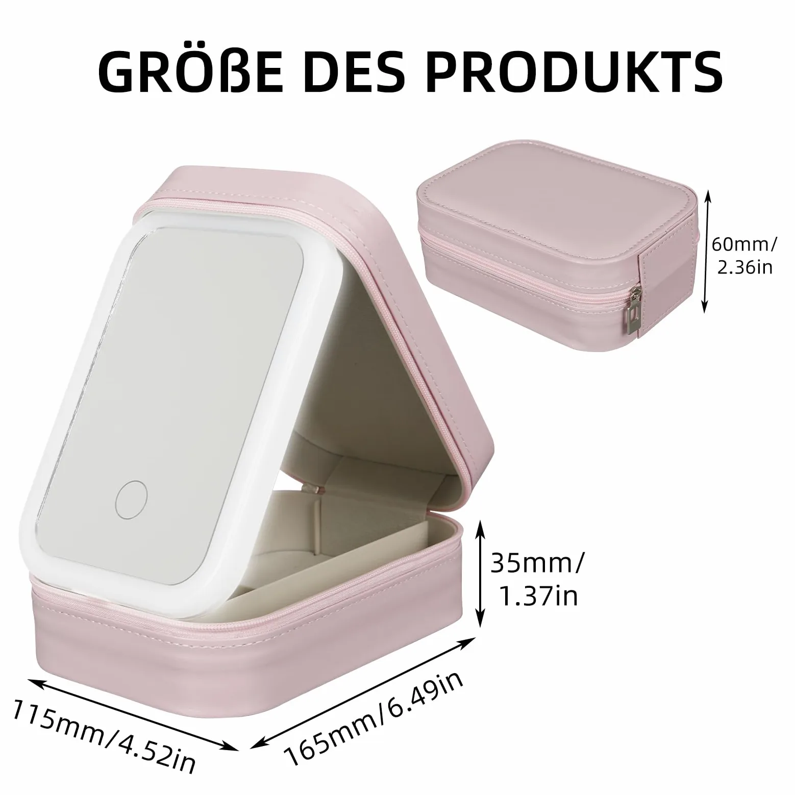 Kosmetyczka z podświetlanym lustrem, torba do makijażu z lustrem - 3 kolory światła LED, podróżna walizka kosmetyczna organizer, przenośna walizka do makijażu z przegródkami, Rosa