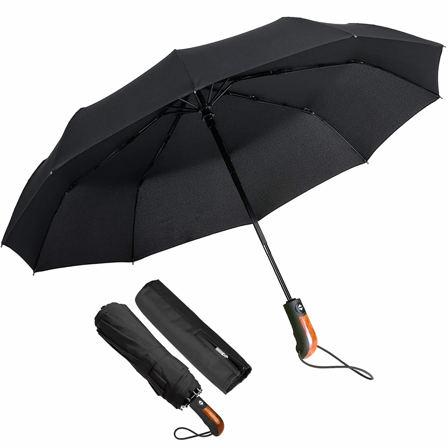 ECHOICE Parasol kieszonkowy uniseks, odporny na burzę, wiatroszczelny, stabilny, automatyczny, XL, do 140 km/h, z 10 żebrami ze stali nierdzewnej i powłoką teflonową, na podróż i do outdooru, czarny,