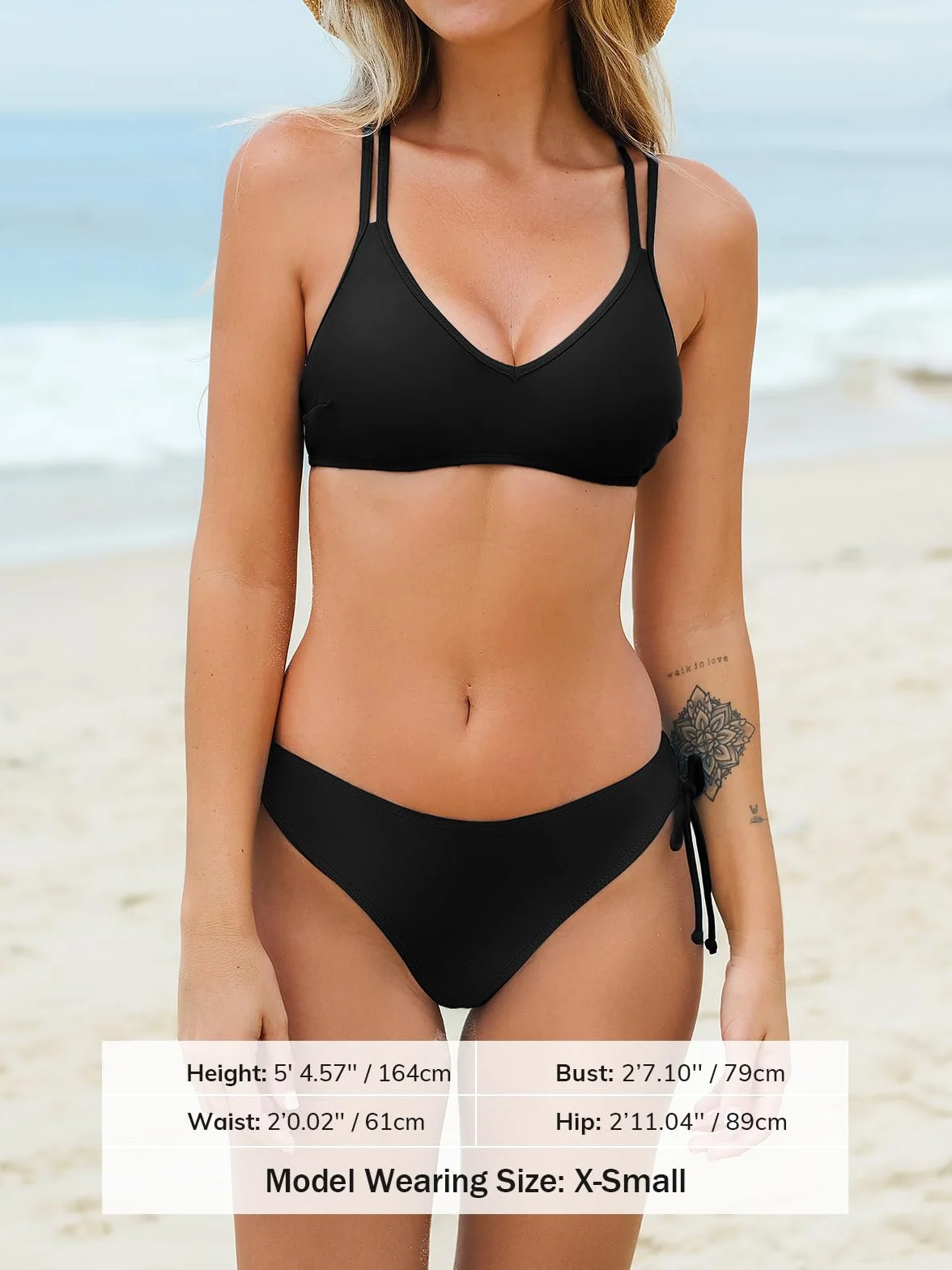 CUPSHE Damski strój kąpielowy bikini zestaw dwuczęściowy strój kąpielowy krzyżowe plecy paski boczne z podwójnymi ramiączkami spaghetti