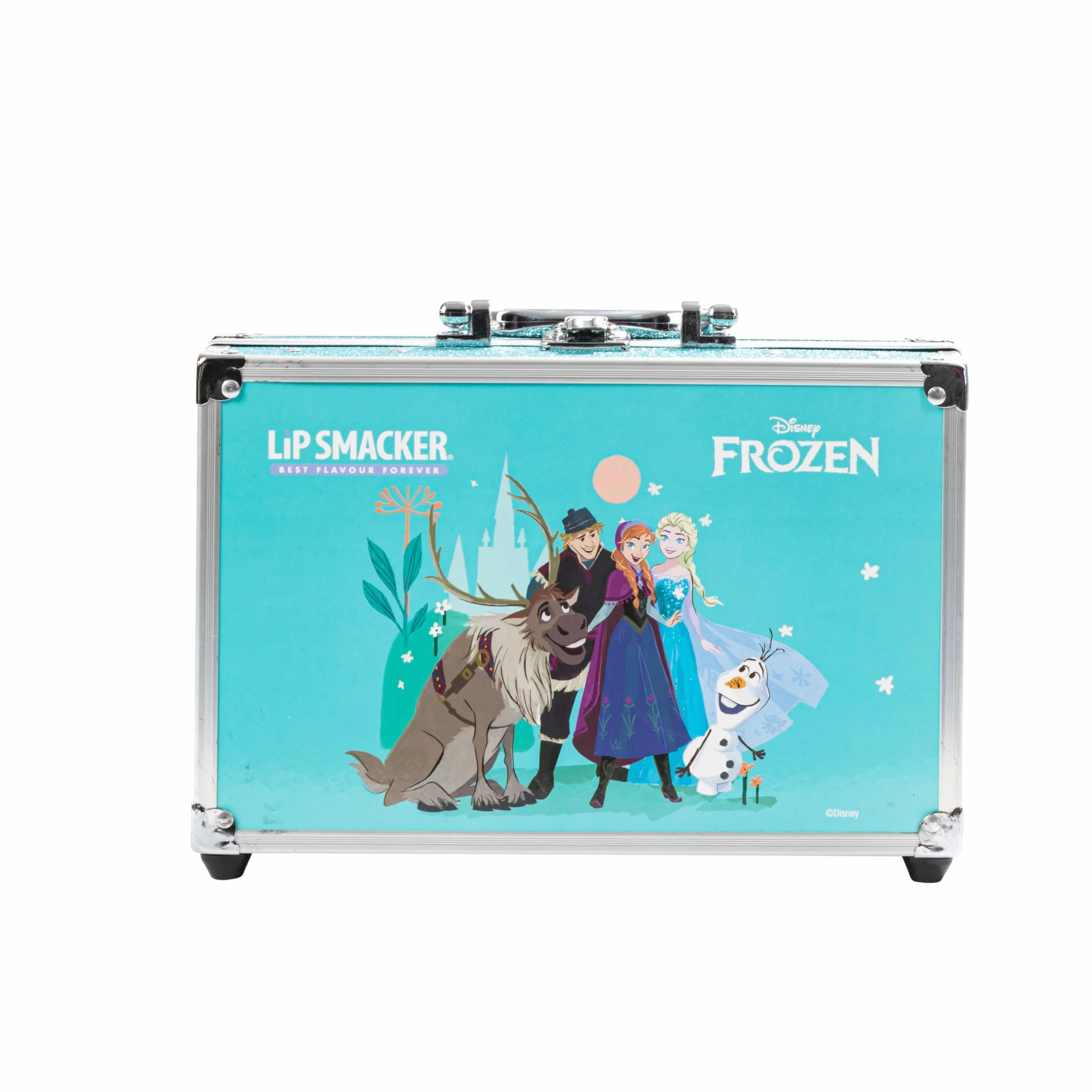 Lip Smacker Frozen Traincase, Walizka z Kosmetykami Kraina Lodu dla Dzieci, 40+ Elementów Makijażowych do Twarzy, Ust i Paznokci, w Tym Akcesoria Kosmetyczne do Włosów i Makijażu