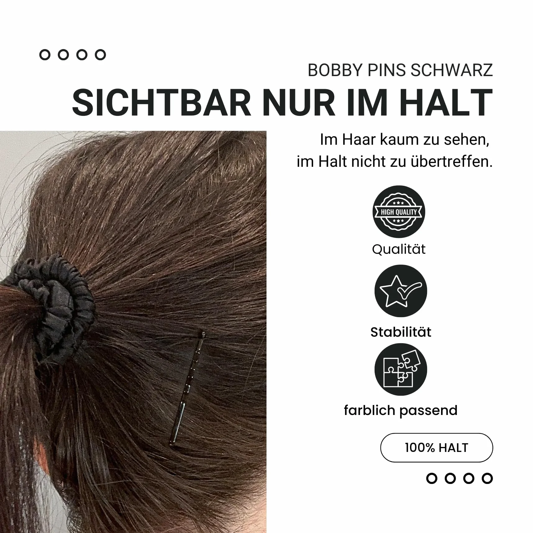 HAARallerliebst Bobby Pins 50 szt. czarne 5 cm spinki do włosów