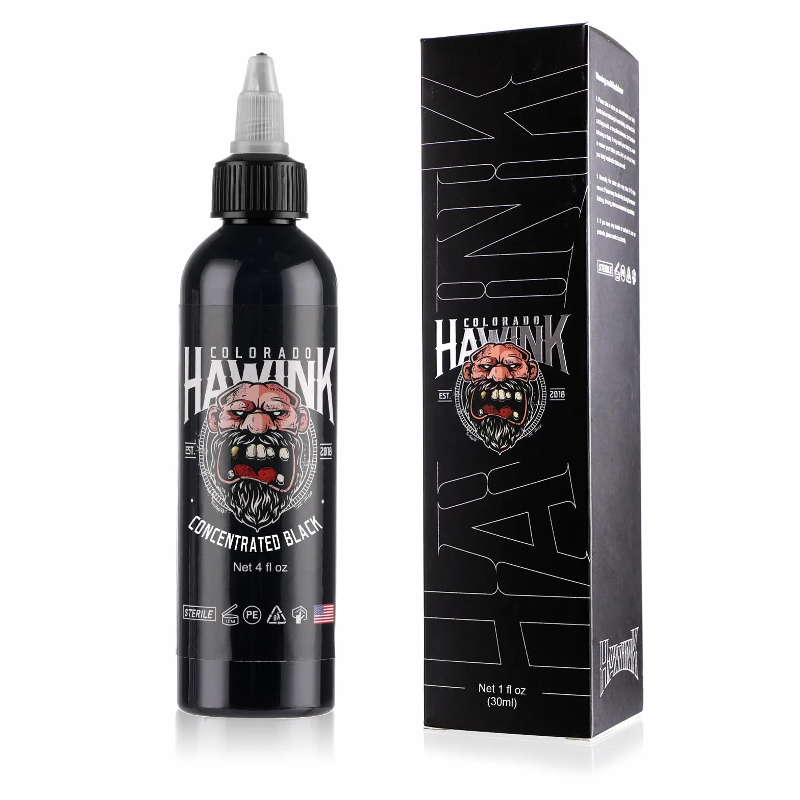 Hawink Black Tattoo Ink 4oz (120 ml) Vegan USA Standard Pigment Pure Black