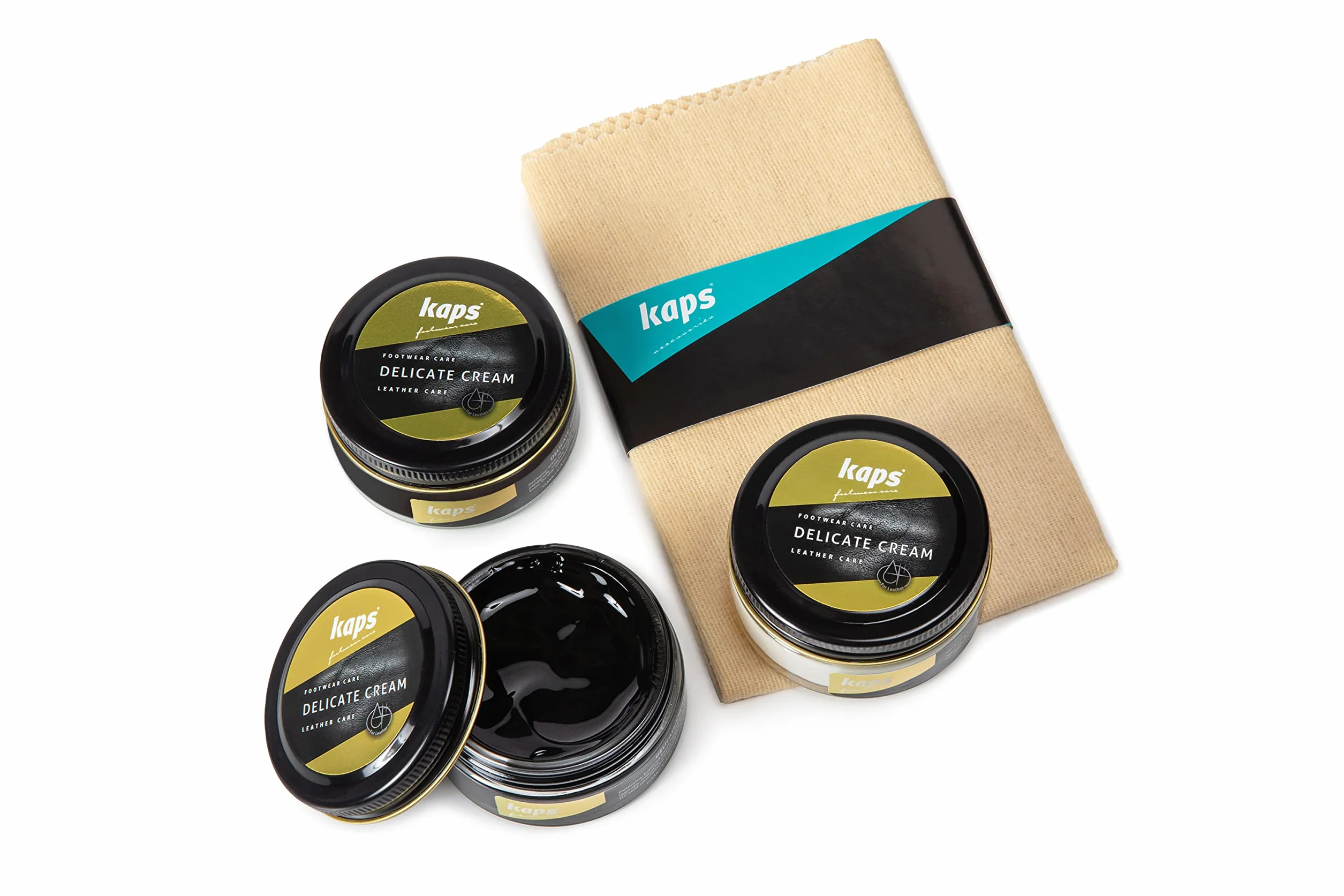 Kaps Professional - Krem do Butów z Bawełnianą Ściereczką – Zestaw 3 szt. po 50ml – Wykonany z Naturalnego Wosku – Do Pielęgnacji Obuwia ze Skóry Naturalnej i Syntetycznej