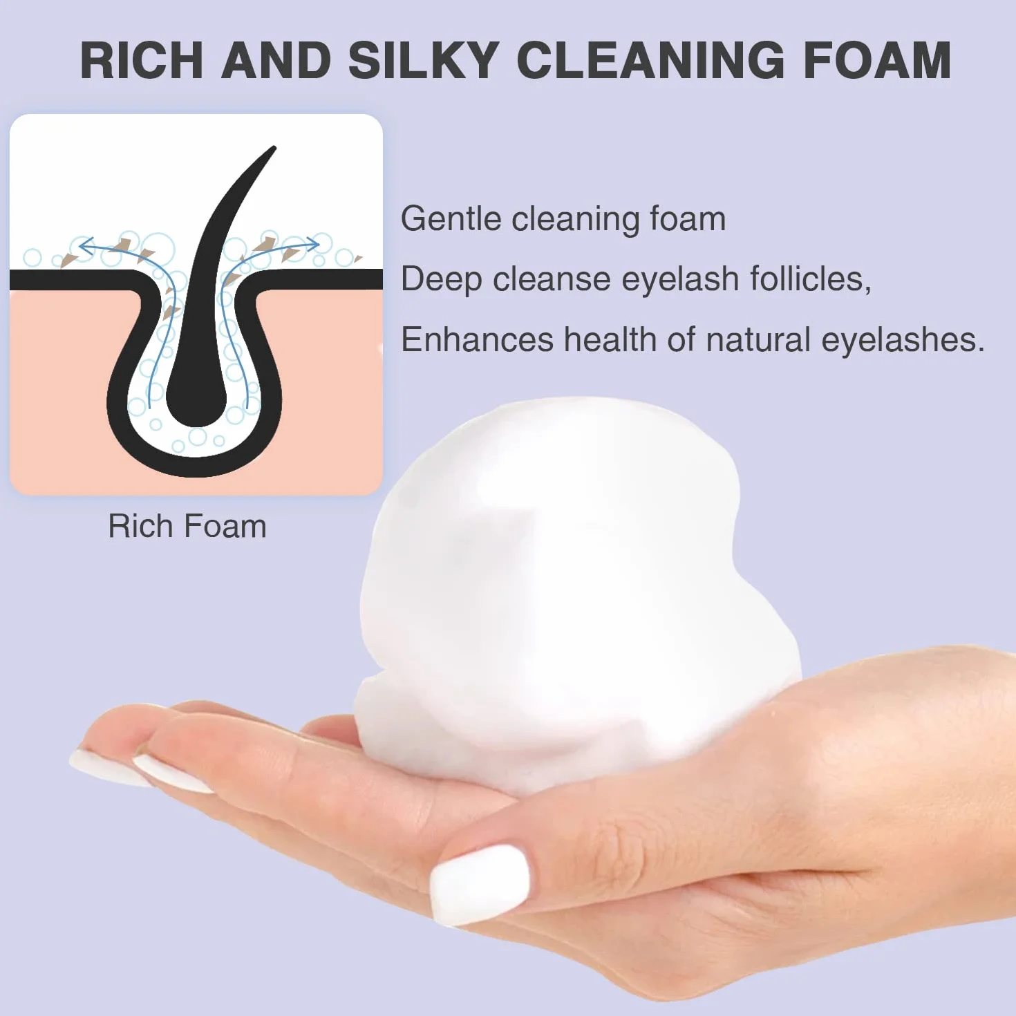 Szampon do rzęs dla przedłużania rzęs, 60ml przedłużanie rzęs Cleanser z pędzelkiem, bezolejowe powiek pieniący Cleanser, przedłużanie rzęs szampon zestaw z pędzelkiem, mycia rzęs dla przedłużania domu Salon Użyj