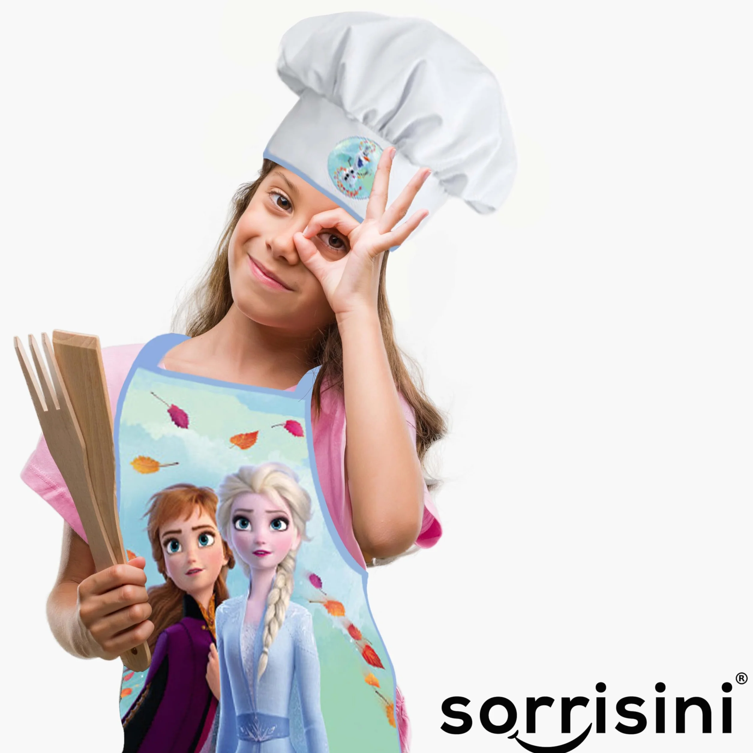 Fartuch kuchenny dla dzieci, Kapelusz szefa kuchni dla dzieci, Fartuch i regulowany kapelusz szefa kuchni do gotowania, Pieczenia lub malowania, Frozen Spring