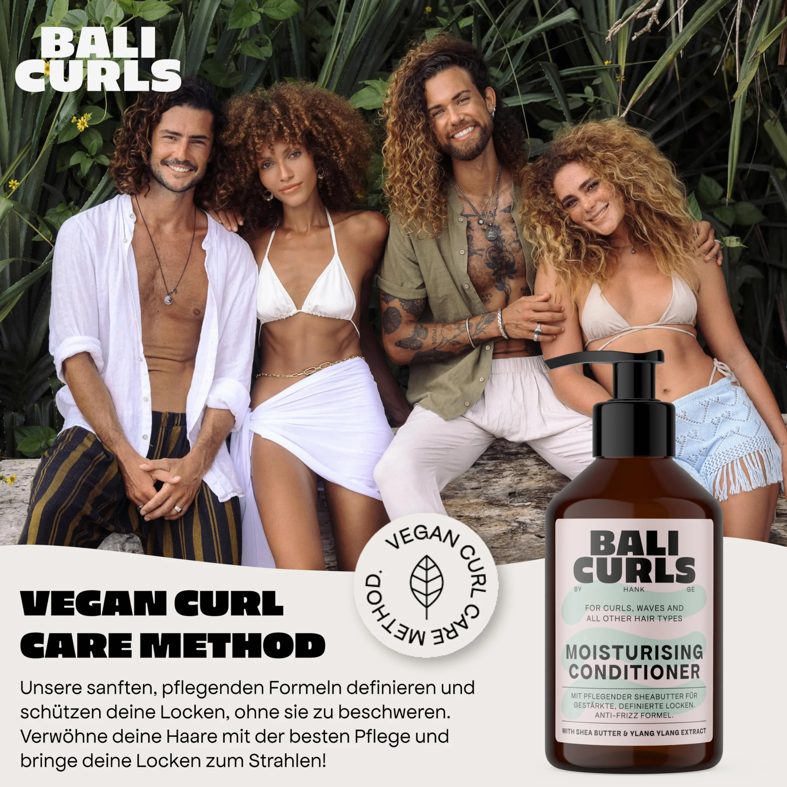 Bali Curls nawilżająca odżywka - nawilżająca odżywka z masłem shea, olejem kokosowym i ekstraktem z ylang-ylangu do naturalnych loków, wegańska odżywka do włosów suchych - 250 ml