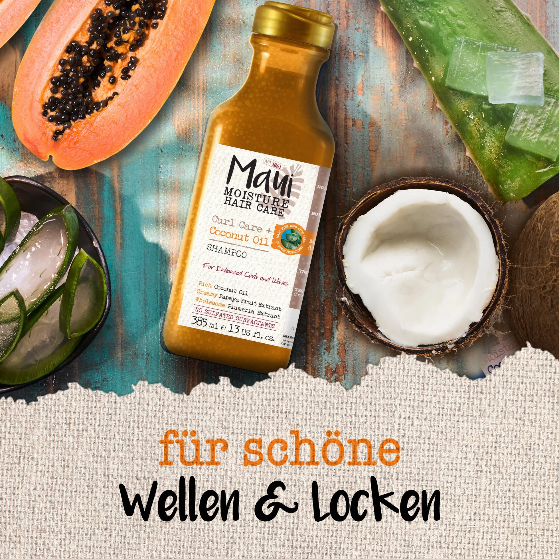 Maui Moisture Pielęgnacja włosów, Curl Quench+, olej kokosowy, szampon do włosów gęstych i kręconych, 385 ml (opakowanie może się różnić)
