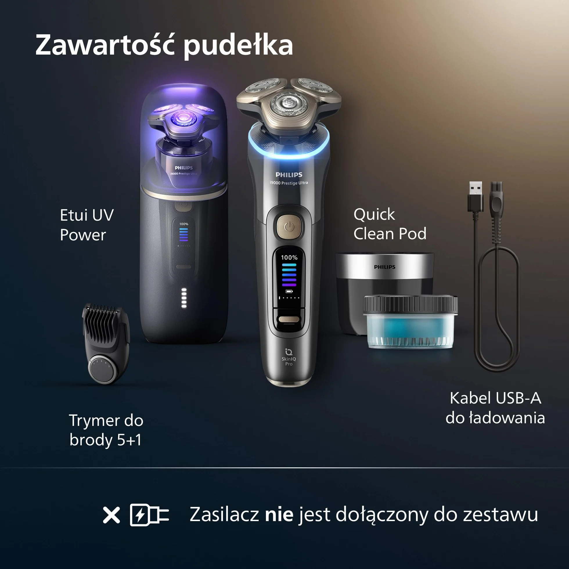 Philips Shaver i9000 Prestige Ultra, golarka elektryczna, Skin IQ Pro, Triple Lift & Cut, obrotowe 360º ostrza, 5 trybów, Model XP9402/46