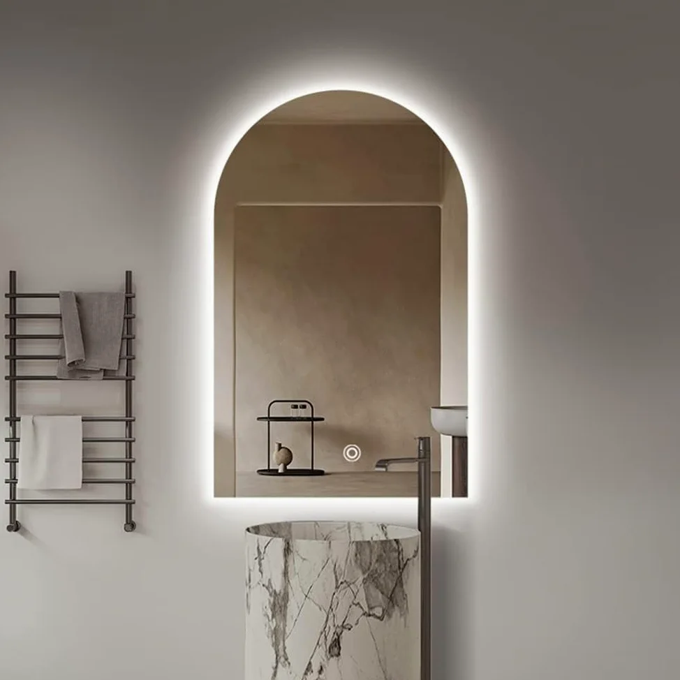Eleganckie Lusterko łazienkowe z podświetleniem LED z 3 kolorami ściemniane światło, lustro ścienne do makijażu, przełącznik dotykowy z czujnikiem, pionowe zawieszenie
