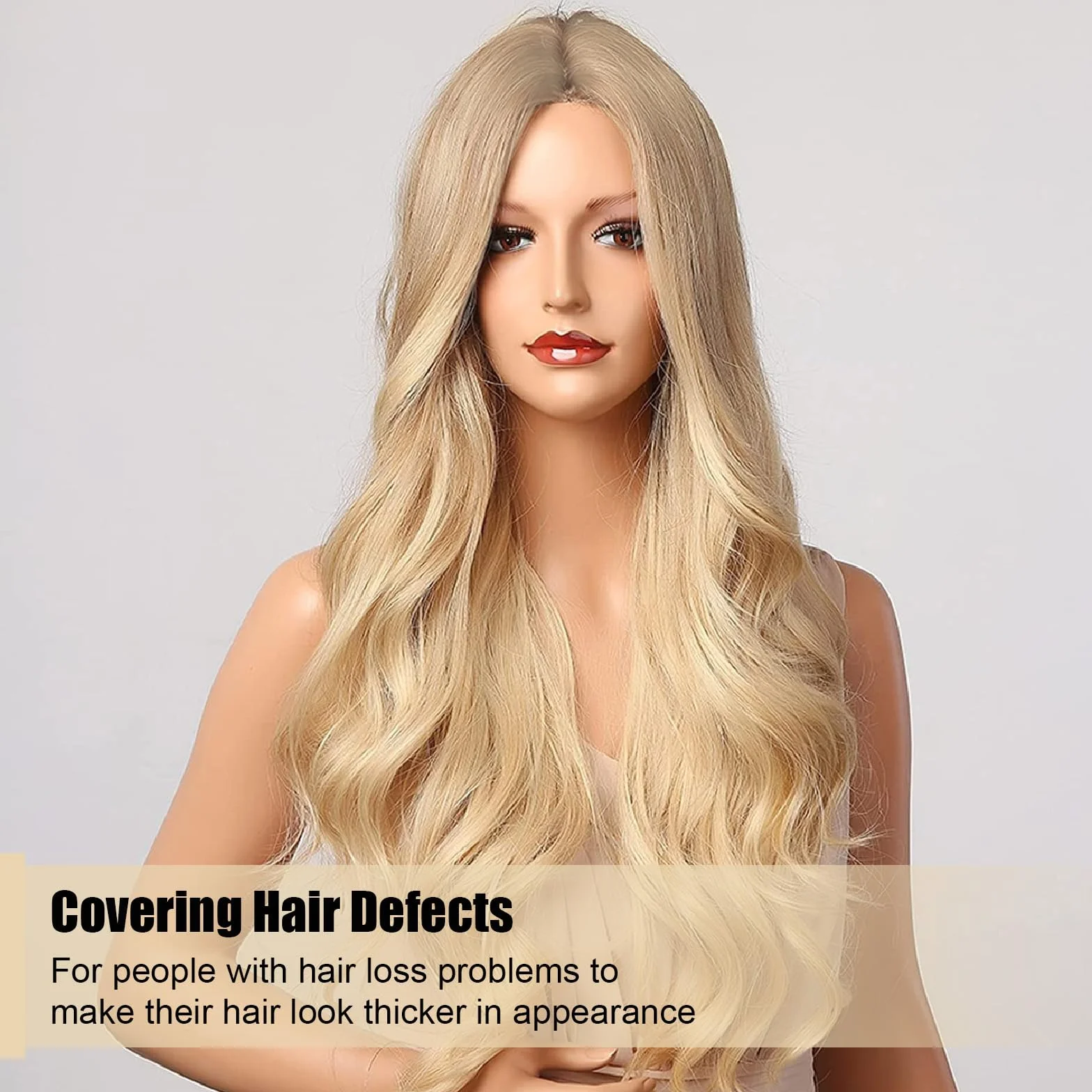 Peruka długa falowana blond naturalna syntetyczna odporna na wysokie temperatury złota 70 cm