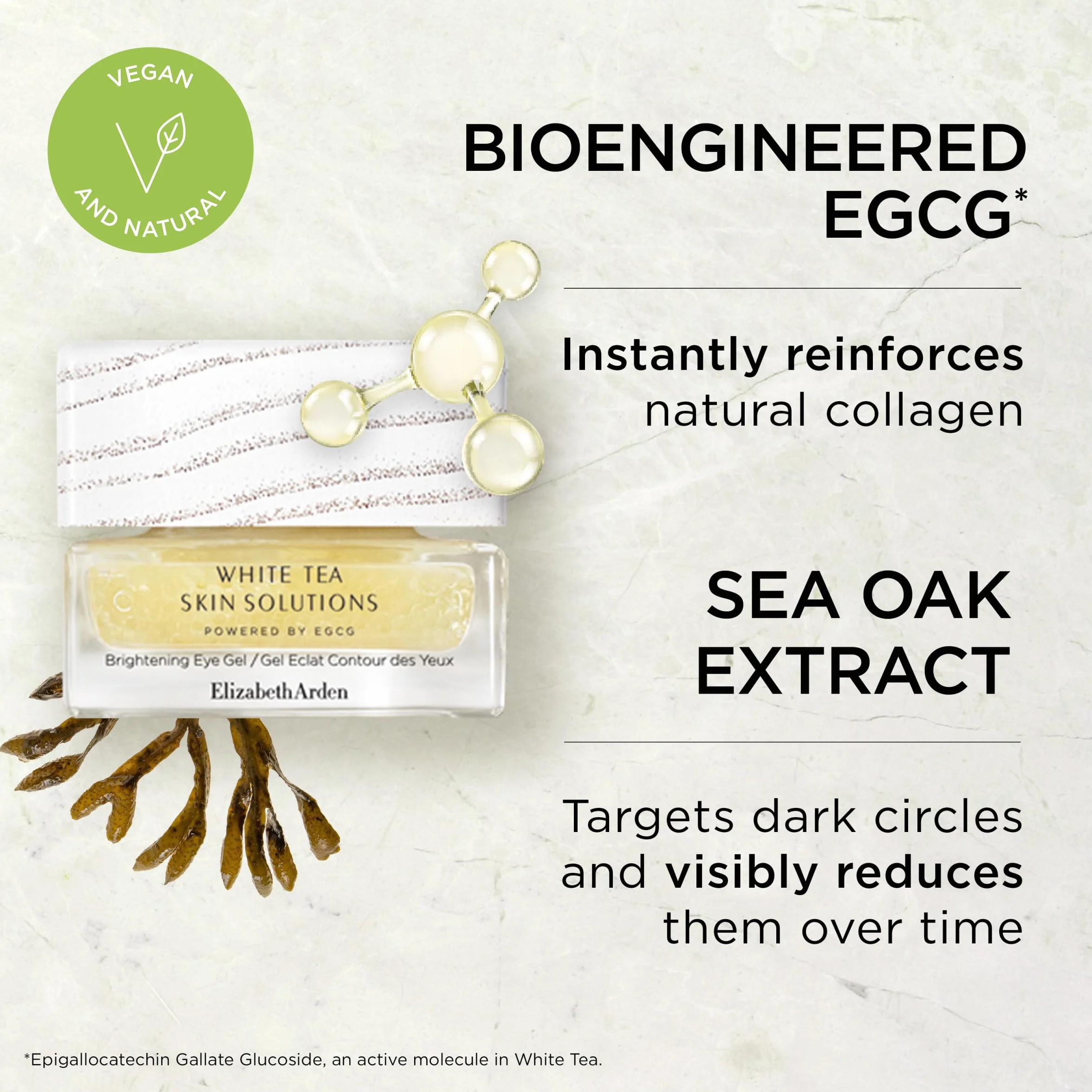 Elizabeth Arden, White Tea Skin Solutions Gel Eclat Eye Texture, Anti-Aging i Nawilżający, rozświetla i ożywia wzrok, Bogaty w olejek z białej herbaty, wegańska formuła, 15 ml
