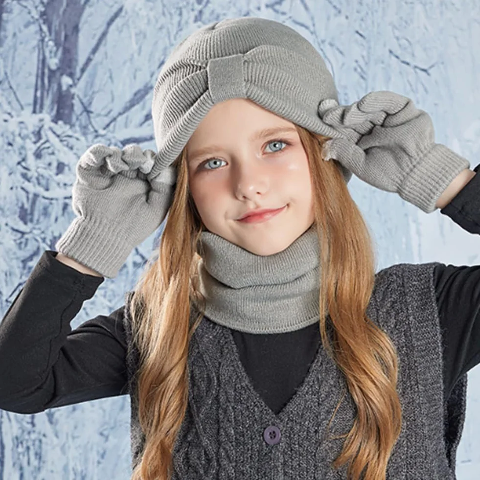 Dziecięca czapka zimowa, szalik, rękawiczki, zestaw 3 w 1, dzianinowa czapka polarowa, szalik, rękawiczki zimowe, czapka beanie, zestaw dla dzieci, chłopców i dziewczynek