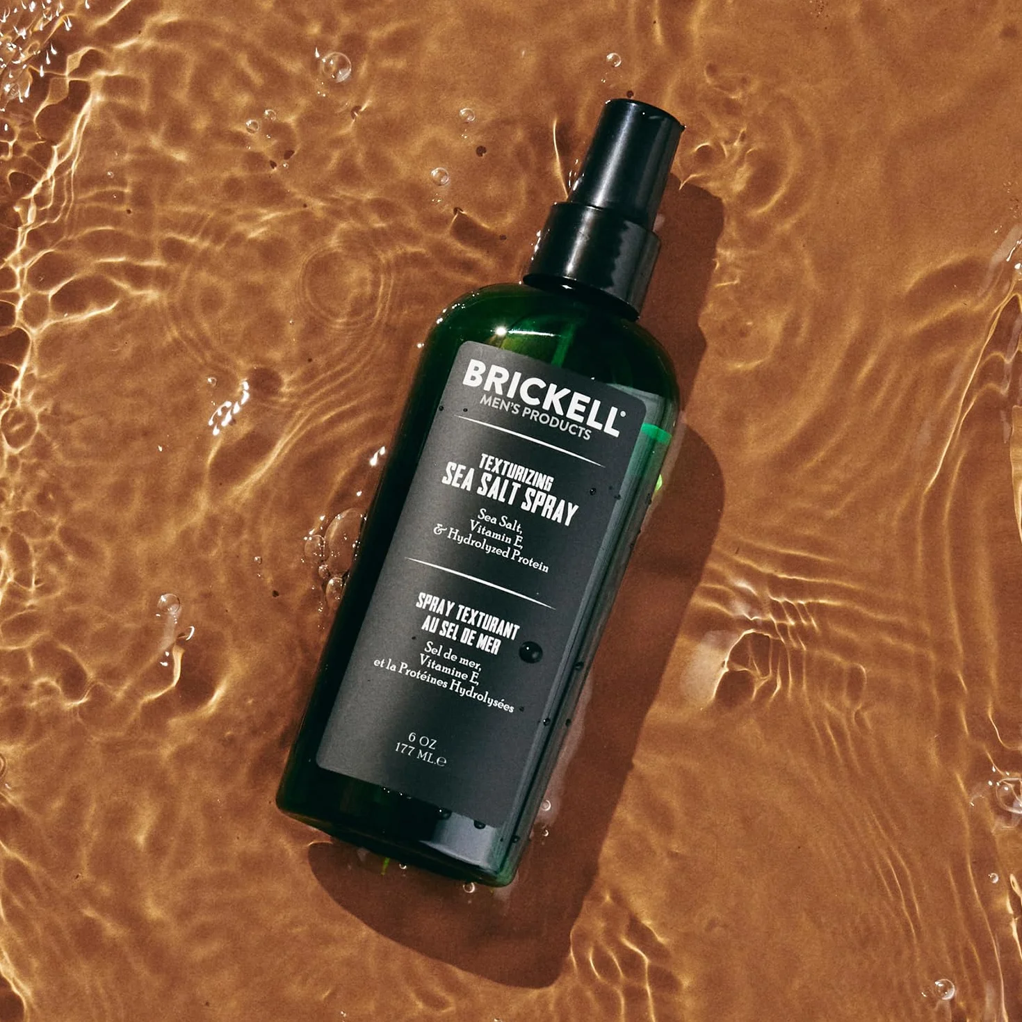 Brickell Męski spray do soli morskiej dla mężczyzn, naturalny i organiczny, bez alkoholu, liftinguje i teksturuje włosy na plażę lub surfera, 177 ml