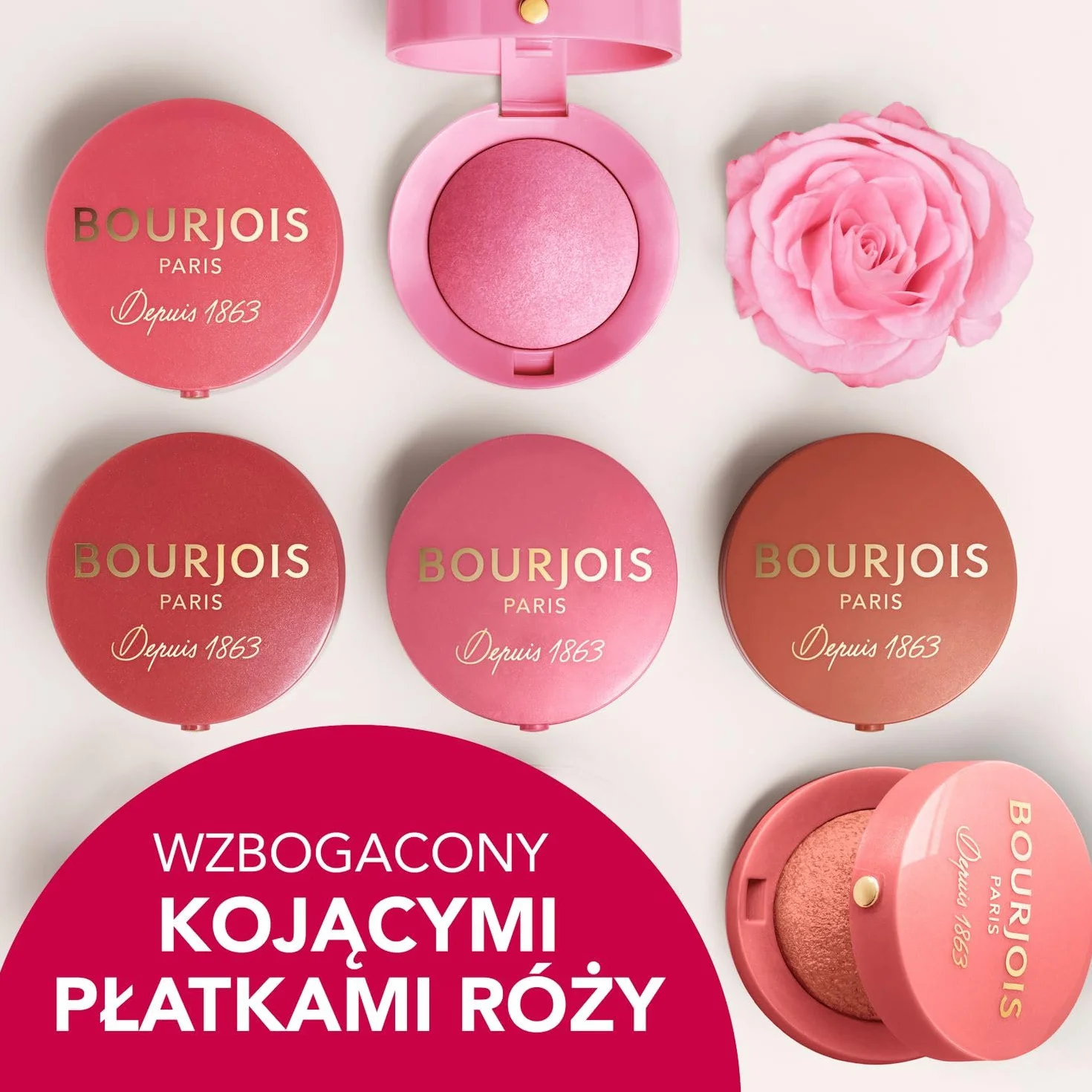 Bourjois Little Round Pot trwały róż do policzków z lusterkiem i pędzelkiem nr 34 Rose d'Or, 2,5g