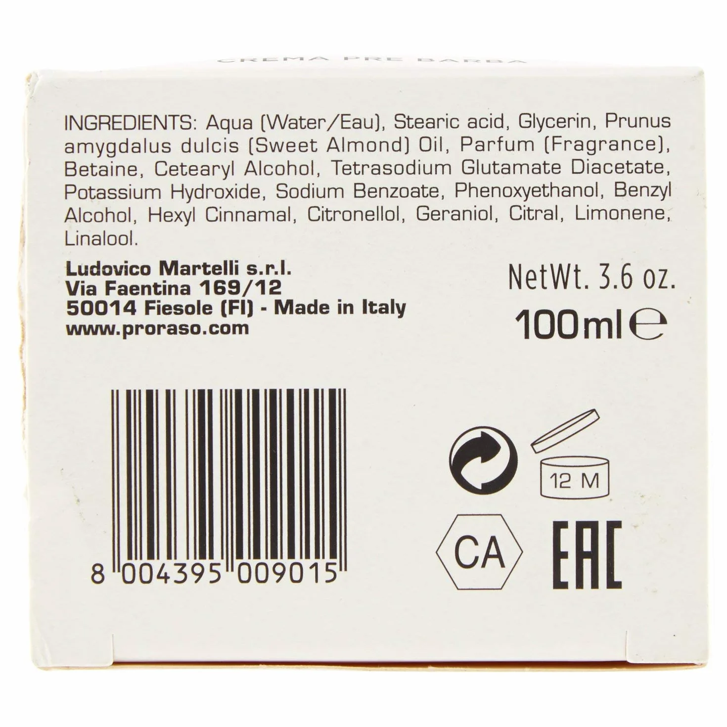 PRORASO WHITE Łagodzący krem przed goleniem 100ml