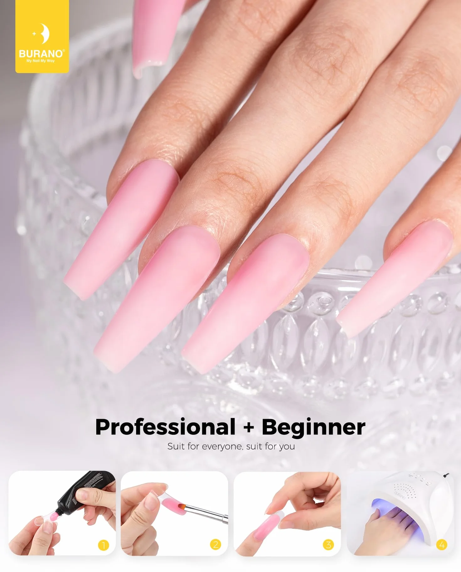 BURANO Poly Nail Gel Kit z UV LED Nail Lamp with Poly Nail Extension Gel Builder Przedłużający Żel Extension Kit Do Nail Salon Zestaw Prezentów dla Kobiet Różowy Nude 2