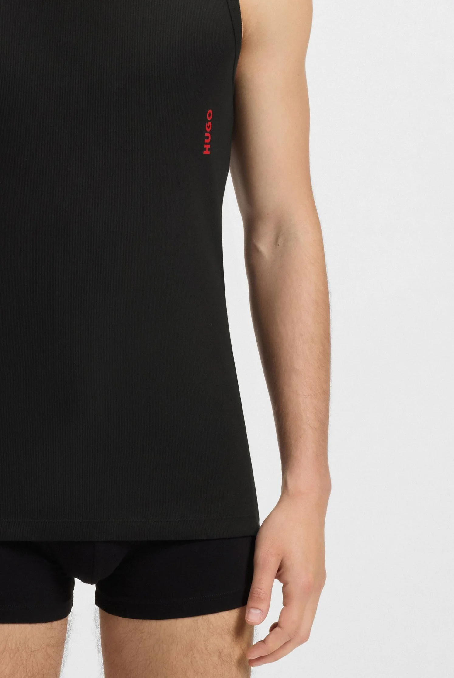 HUGO Męski tank top dwupak dwupak rozciągliwej bawełny bielizna kamizelki z logo, Nowy - czarny 1, XXL
