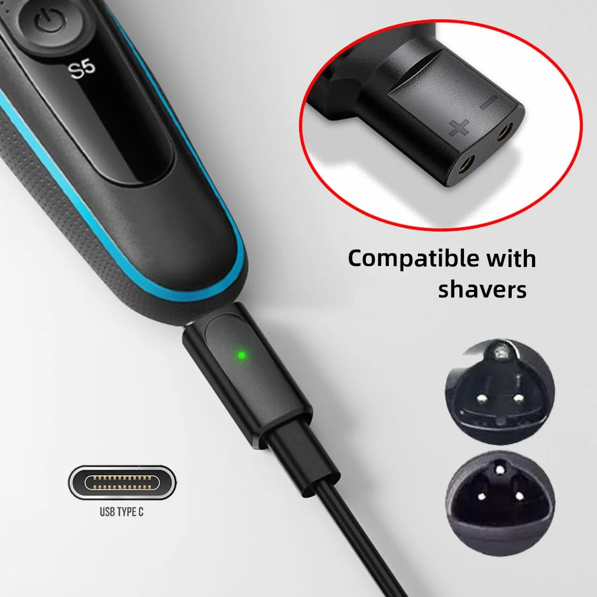 CY 2szt./partia Adapter USB Type-C do 2-pinowy Power Charge Kompatybilny z Braun Elektrycznym Trymerem do Włosów i Brody