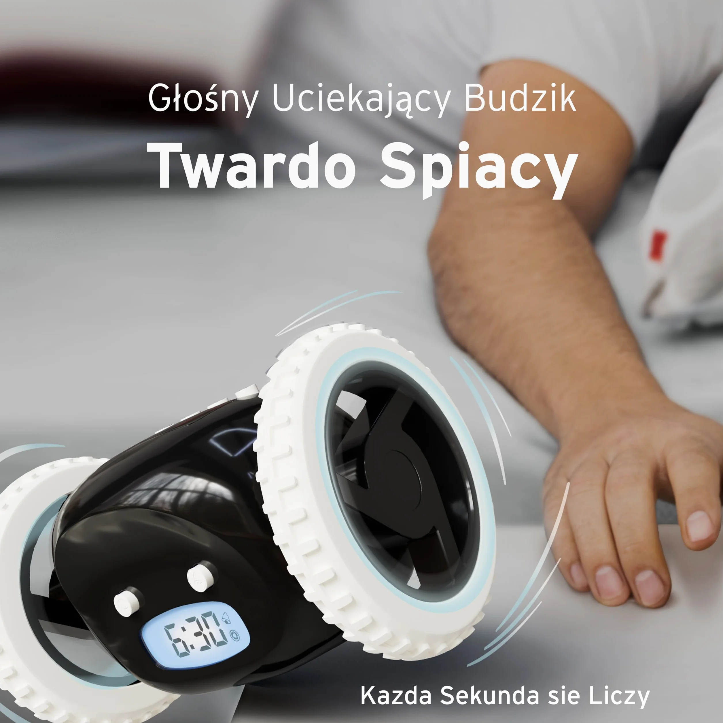 CLOCKY Zabawny Budzik Cyfrowy Elektroniczny Podrózny na Kołach Budzik Głośny dla osób nieslyszacych dziewczynki niedoslyszacych śpiących gluchych śmierci Doroslych Starszych Dcziezi Porusza (Czarny)