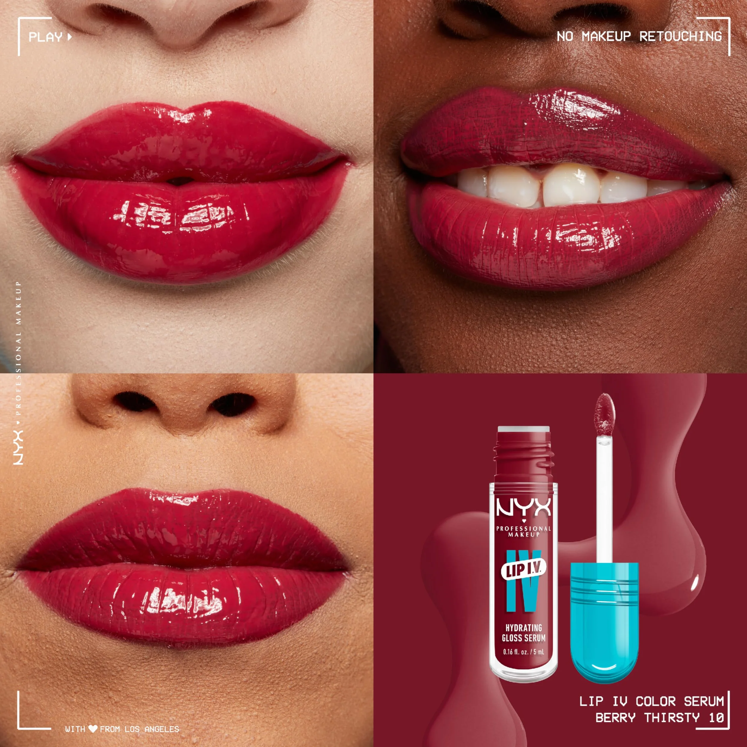 NYX Professional Makeup Nawilżający błyszczyk do ust, kolor i połysk na mokro, do 12 godzin, z witaminą B12 i magnezem, nawilżający połysk do ust IV, odcień: Berry Thirsty