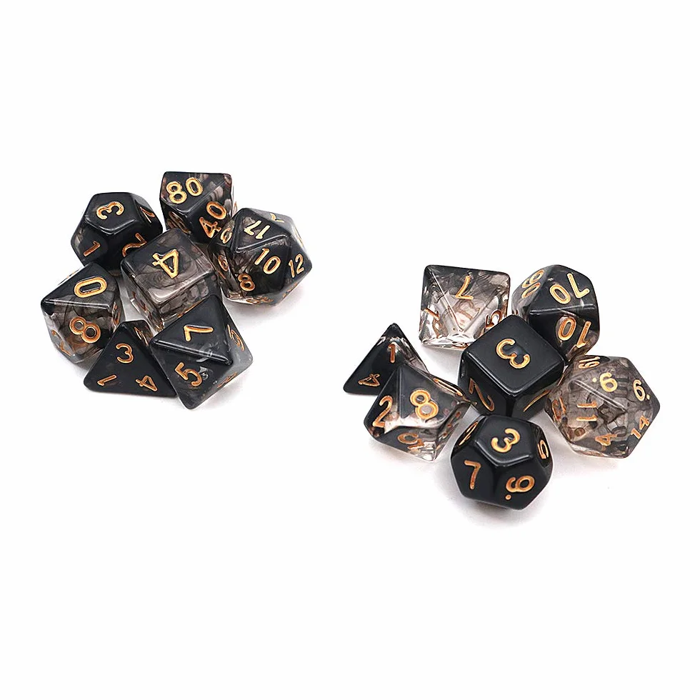 DollaTek Przezroczyste ko?ci wielo?cienne zestaw gier sto?owych ko?ci 2 zestawy ko?ci 2 x 7 (14 sztuk) Die Series D20 D12 D10 D8 D6 D4 DND DND RPG MTG podwójne kolory jeden kawa?ek (czarny)