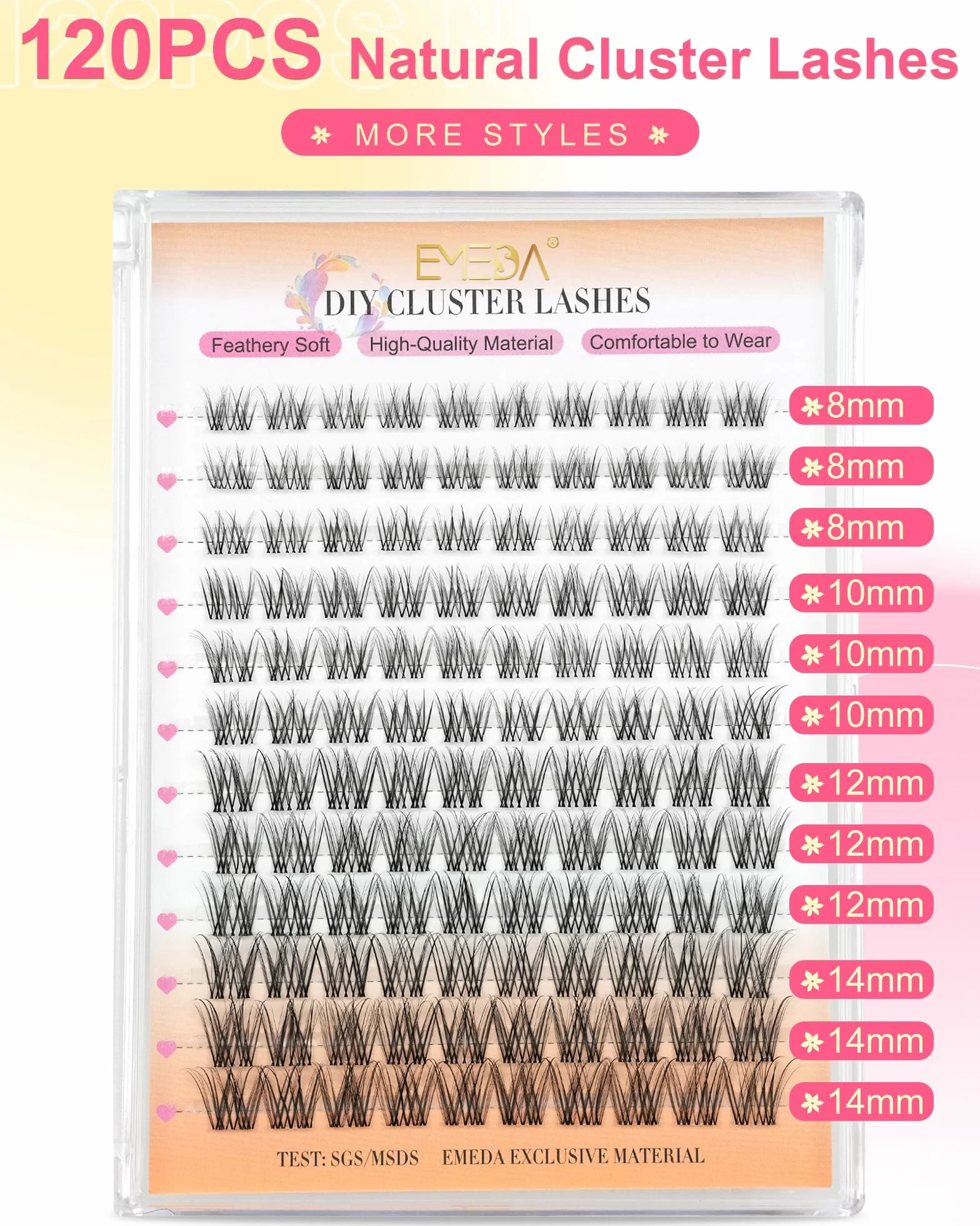Natural Cluster Lashes DIY Rzęsy Indywidualne Wispy Invisible Band Fluffy C Curl 8-14mm Mix Mieszane Długości VENUS-Mix