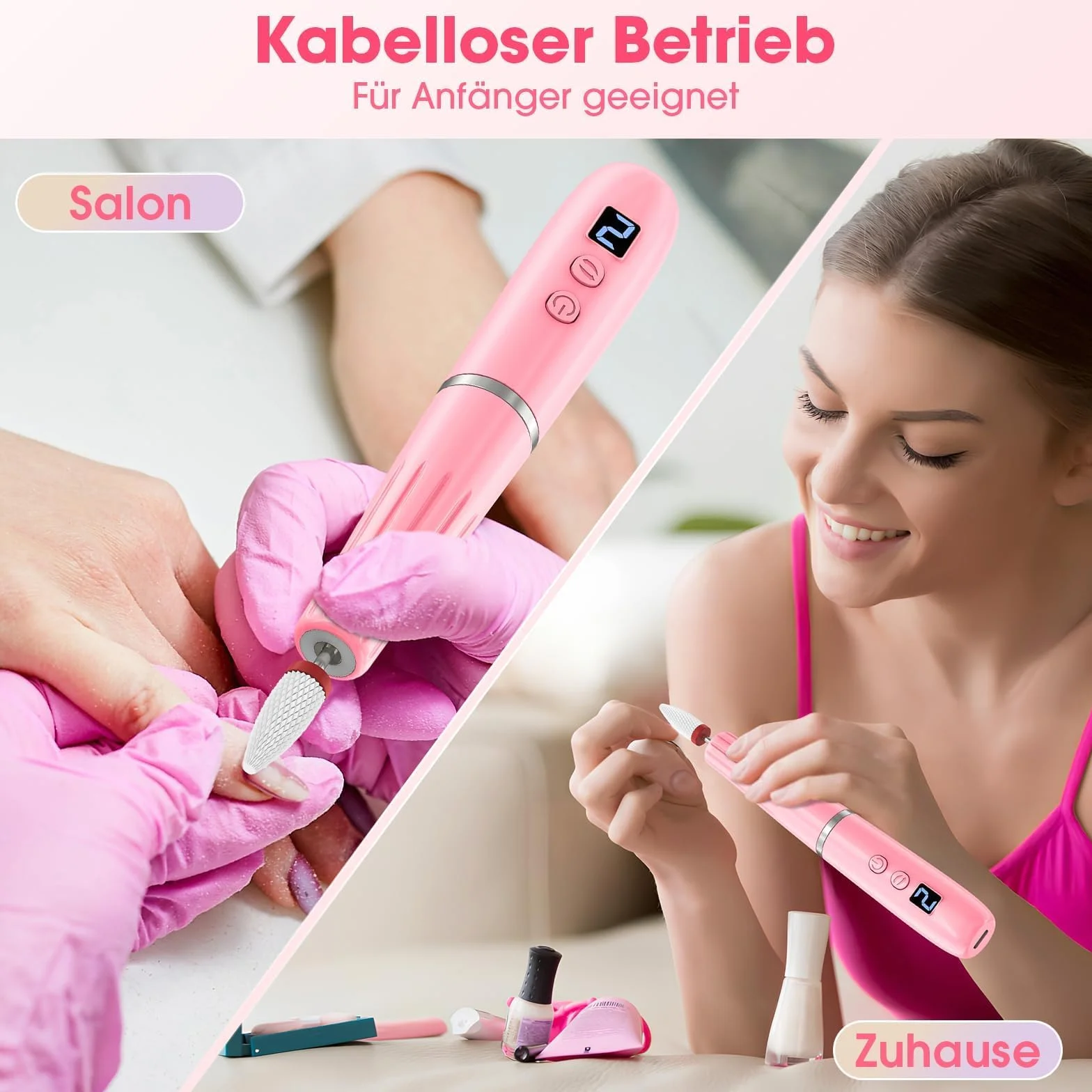Karrong Elektryczne frezarki do paznokci bezprzewodowa, tryb pamięci, profesjonalny zestaw do manicure 12 w 1, 5 prędkości, oświetlenie LED, pilnik akumulatorowy, Narzędzia do paznokci akrylowych