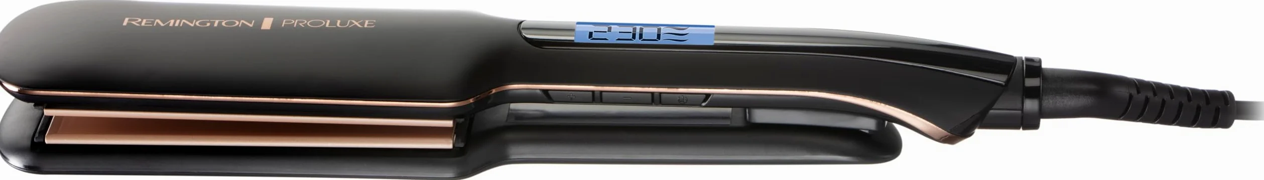 Remington prostownica do włosów, szerokie płytki, tech. OptiHeat utrwala fryzurę do 24h, ceramiczna, zakres temp. 150-230°C, LCD, szybkie nagrzewanie, przewód 3m, czarna, PROluxe Midnight Wide S9150B