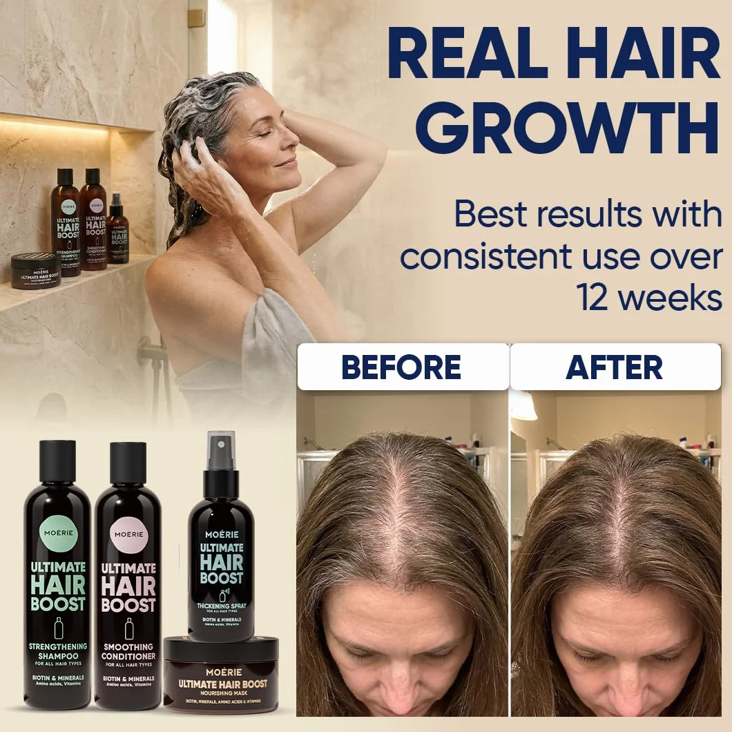 Moerie Mineral Shampoo and Conditioner Plus Hair Mask and Hair Spray Mega Pack – The Ultimate Hair Care Set – For Longer, Thicker, Fuller Hair - Vegan Hair Products – Paraben & Silicone Free Products
