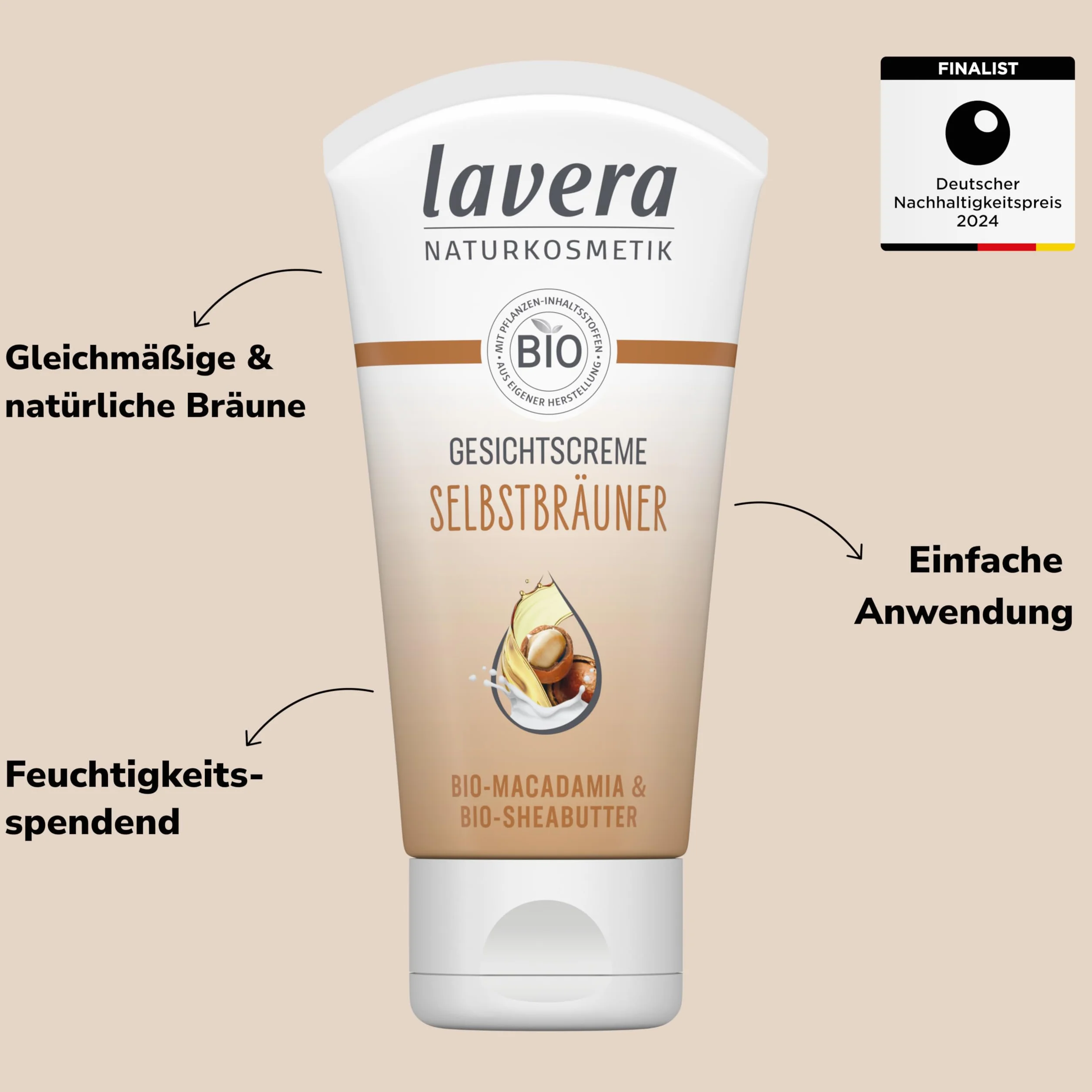 lavera Krem samoopalający do twarzy – samoopalacz – naturalna opalenizna – nawilżający – wegański – naturalny kosmetyk – 50 ml