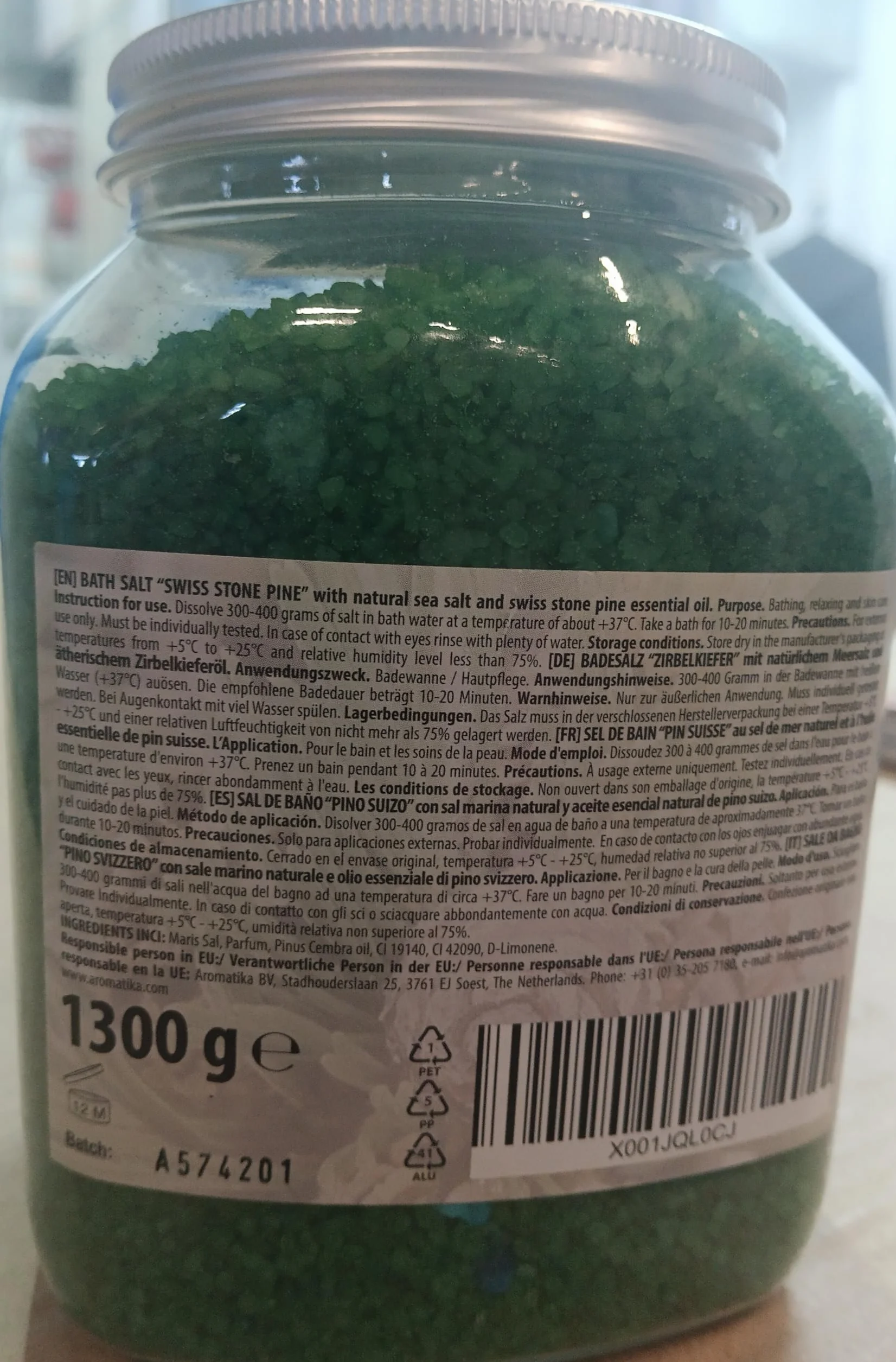 Sól do Kąpieli Sosna Szwajcarska 1300 g - Naturalny Olejek Eteryczny Sosna Szwajcarska - Pinus Cembra - Naturalna Sól do Kąpieli z Morza - Sól iglasta - Pielęgnacja ciała - Kąpiel - Aromaterapia
