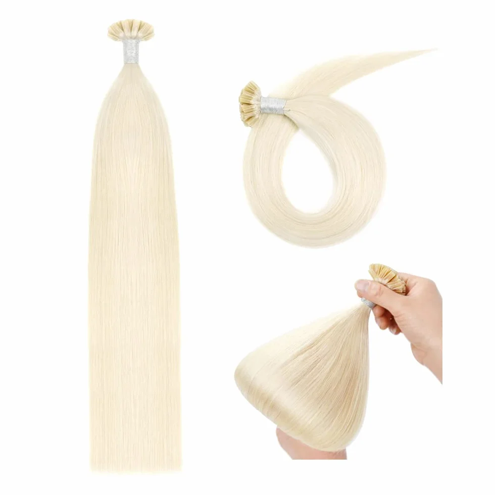 Przedłużanie Włosów Keratyna Remy 40 cm U Tip Human Hair Extensions Pre Bonded 50g #60 Platynowy Blond