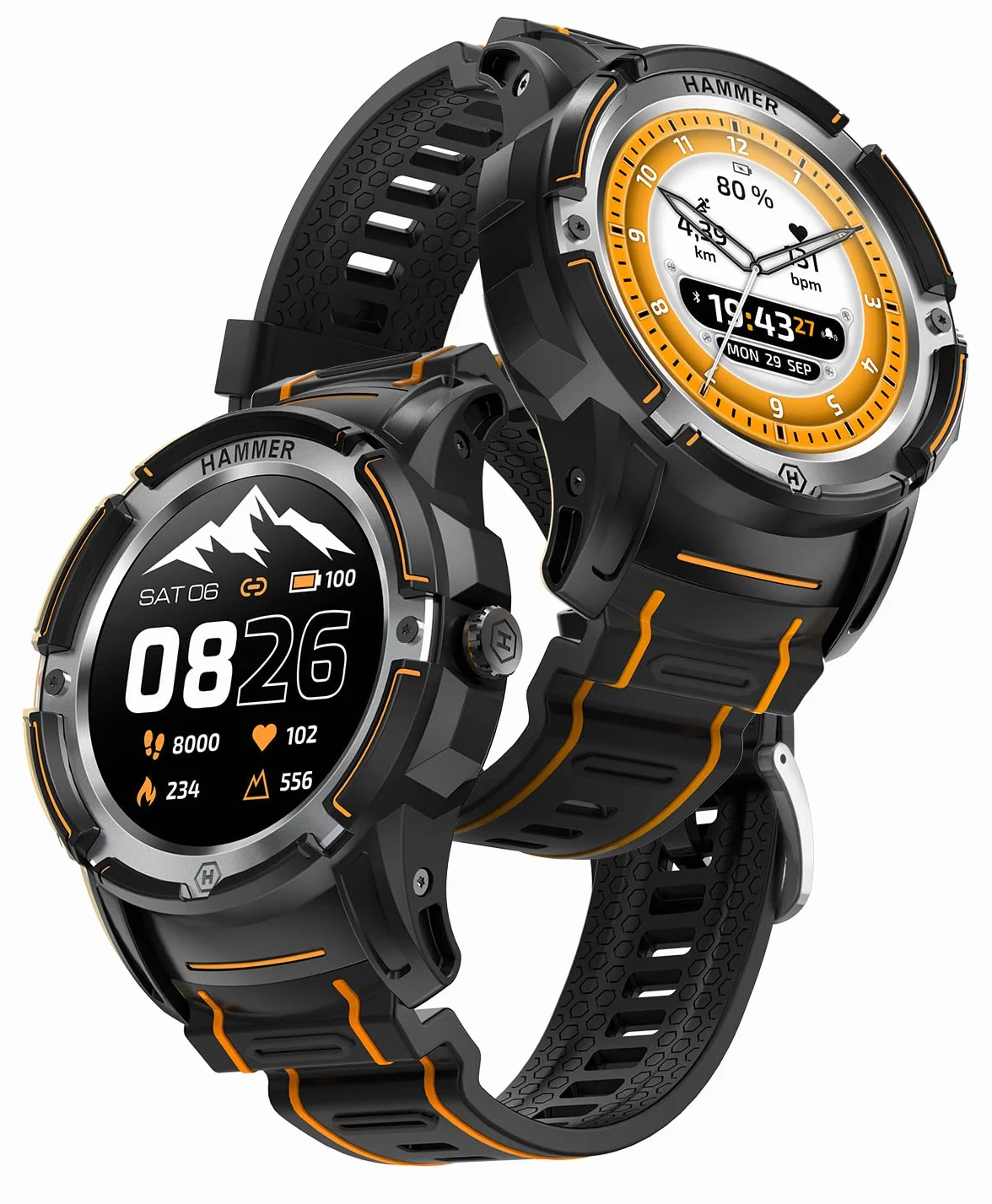 Hammer H Watch Plus Wytrzymały Smartwatch Sportowy Męski Damski 1,3 cala Fitness Czujnik Tętna Pulsykometr GPS Bluetooth Bateria 300mAh Ekran Amoled, L
