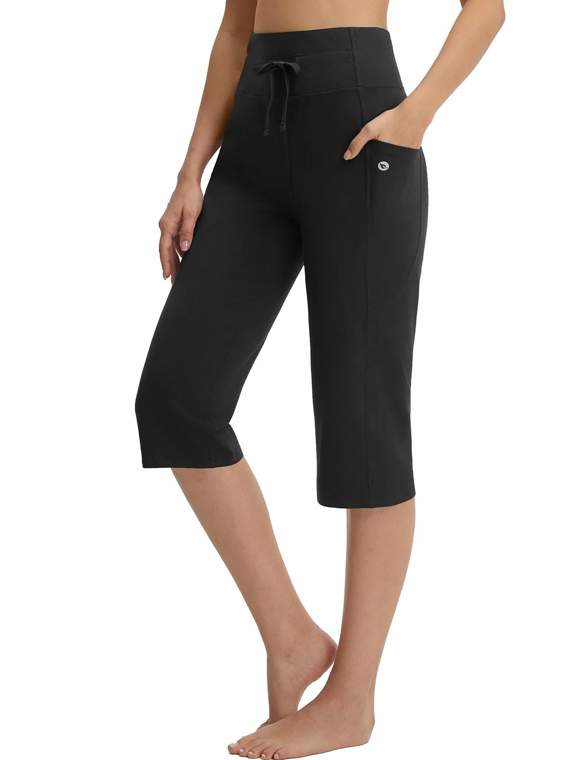 baleaf Damskie spodnie do jogi, bawełna, wysoki stan, spodnie capri z kieszeniami, spodnie rekreacyjne, 46 cm, spodnie proste, casualowe, letnie, sportowe