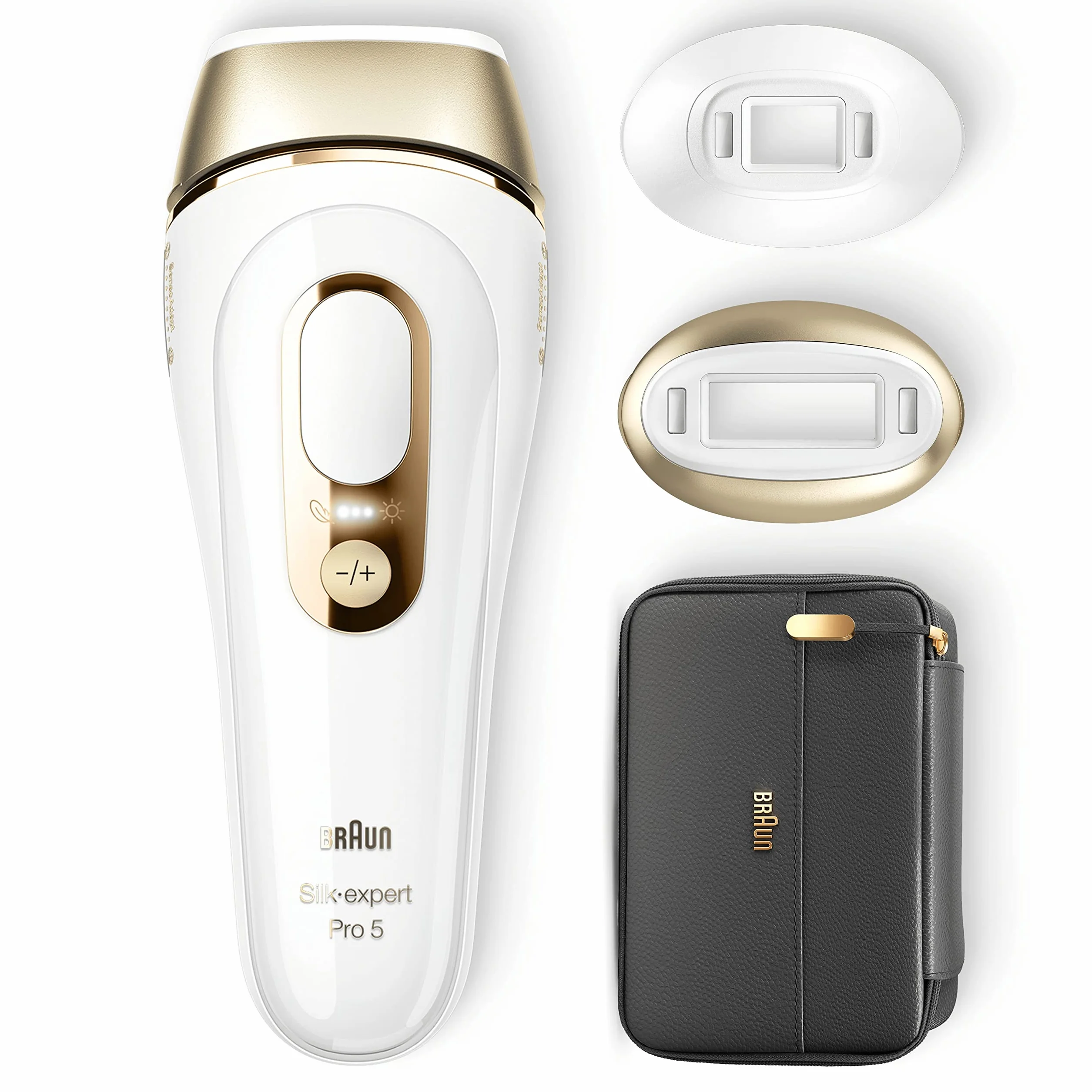 Braun IPL Silk Expert Pro 5 urządzenie do usuwania włosów dla kobiet/mężczyzn, trwale widoczne usuwanie włosów, z kieszenią, alternatywa do laserowego usuwania włosów, prezent dla kobiet, PL5140, białe/złote