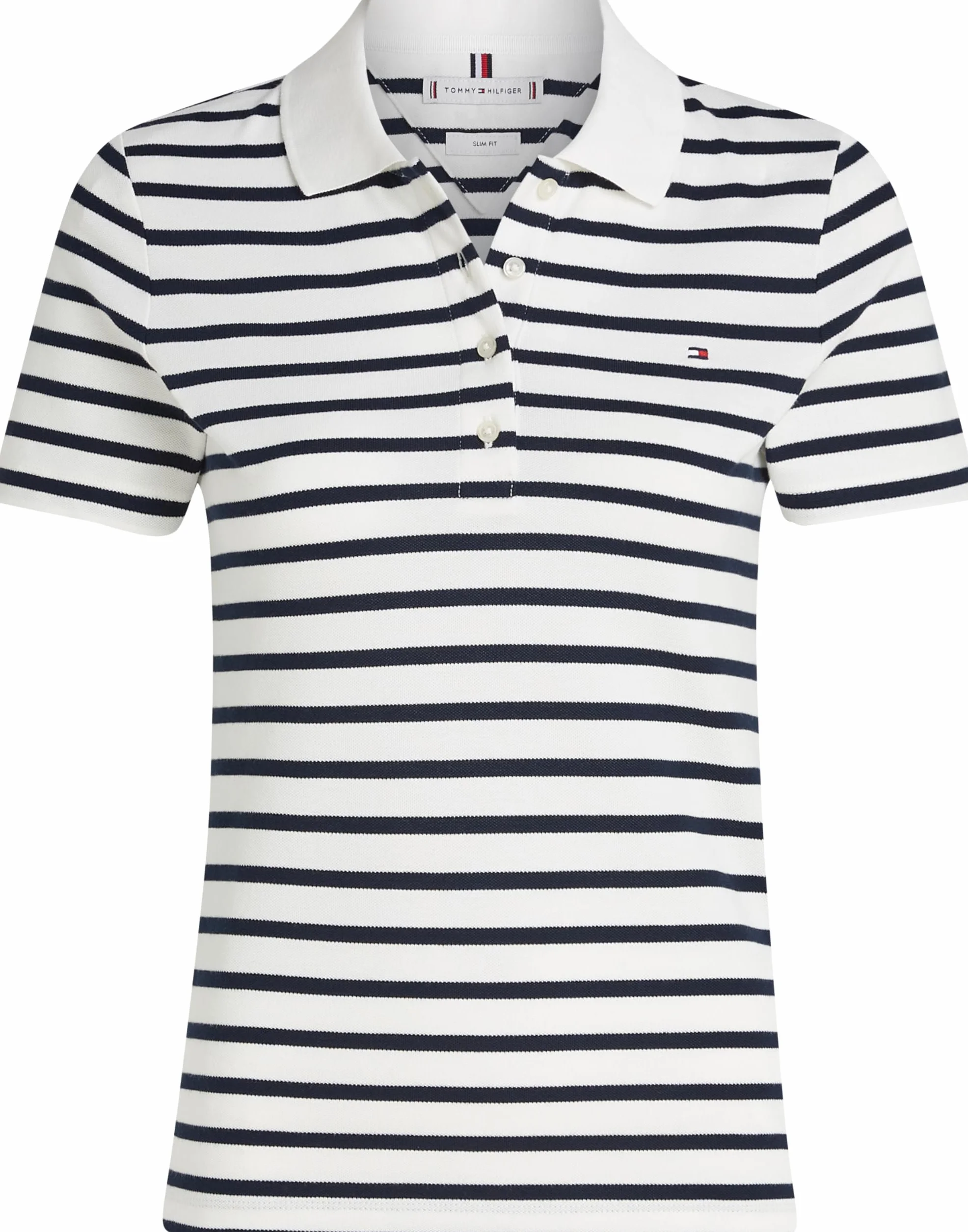 TOMMY HILFIGER Damska koszulka polo 1985 SLIM PIQUE SS WW0WW43225, niebieska, M, Niebieski (Breton Ecru/Dark Night Navy Stp), M