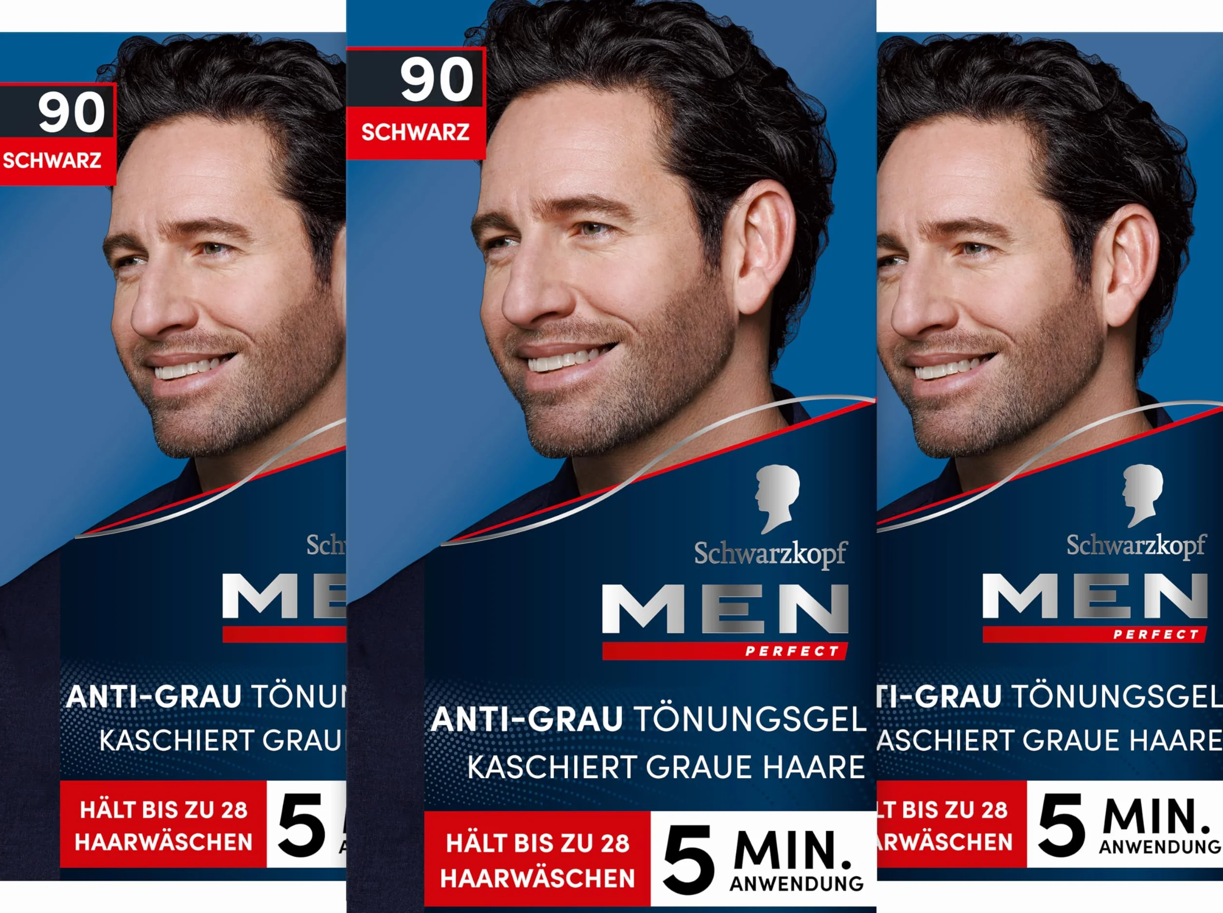 Schwarzkopf Men Perfect Męski odsiwiacz do włosów w żelu 90 Naturalny Czarny trójpak 3 x 80 ml