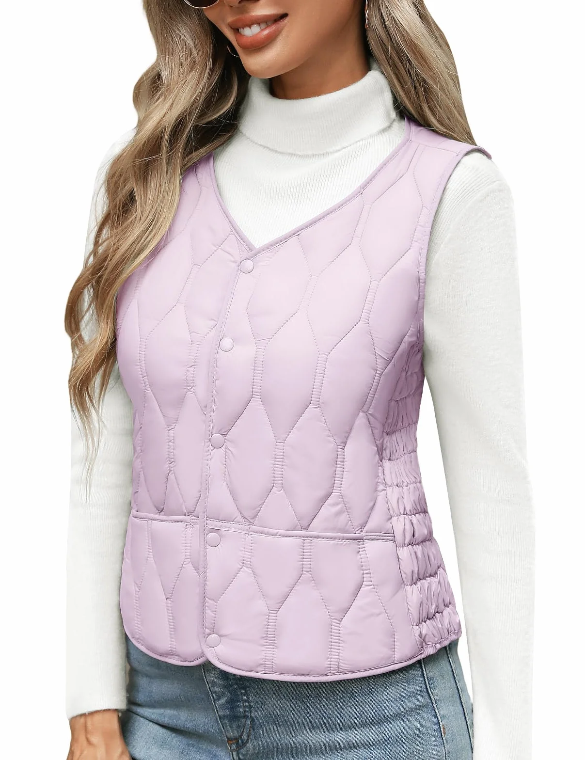 Yuson Girl Kamizelka damska krótka kamizelka polarowa bez rękawów jesień zima elegancka ciepła pikowana kamizelka miękka lekka dekolt w serek kurtka z guzikami
