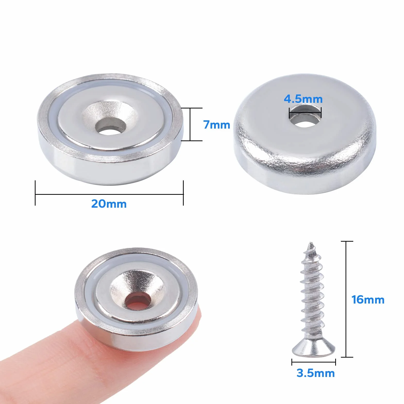 Magnesy neodymowe, ekstra mocne, z otworem 20 mm, 10 kg, magnes do przykręcania, magnesy garnkowe, bardzo mocne, ze śrubami do wyposażenia warsztatowego, akcesoria 8 sztuk