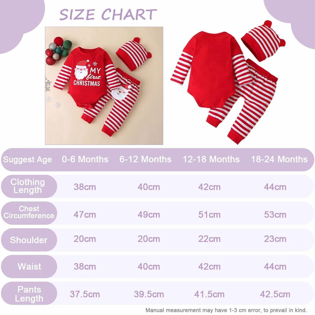 Zestaw ubrań dla dziewczynek, odzież dla noworodków z napisem My First Christmas, długie rękawy, marszczone spodnie ze Świętym Mikołajem i czapką, na Boże Narodzenie, zestawy odzieży na 0-24